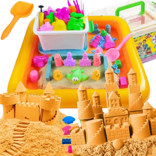 DUŻY POMARAŃCZOW PIASEK KINETYCZNY 3KG+BASEN FOREMKI PIASKOWNICA DLA DZIECI