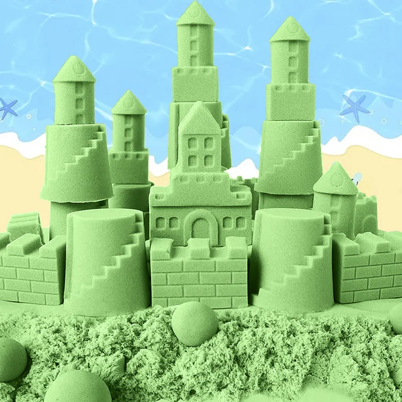 DUŻY ZIELONY PIASEK KINETYCZNY 2KG+BASEN FOREMKI PIASKOWNICA DLA DZIECI