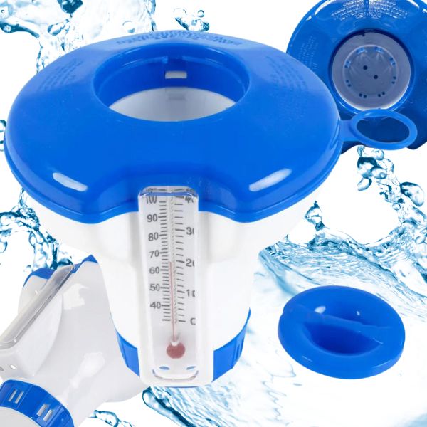 DOZOWNIK DO CHEMI BASENOWEJ CHLORU KOSZYK PŁYWAK NA CHEMIĘ Z TERMOMETREM