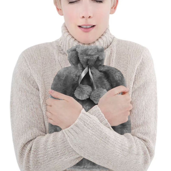 TERMOFOR NA WODĘ 2L W POKROWCU PLUSZOWY OGRZEWACZ GUMOWY W SWETERKU GRAFIT