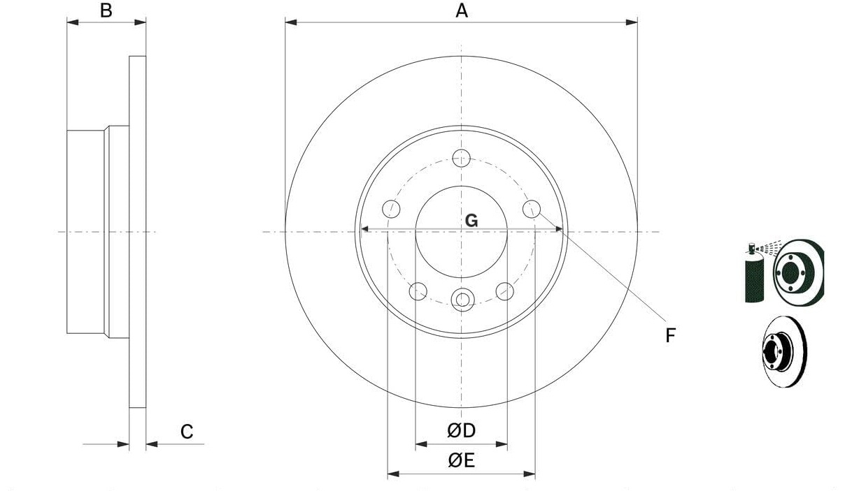 Brake disc technical drawing