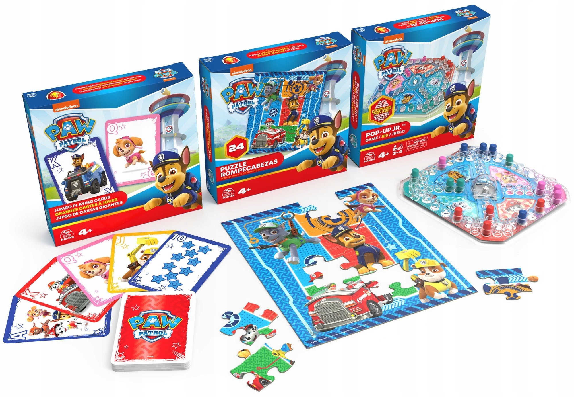 Zestaw 3 Gry Planszowe Dla Dzieci Puzzle Pop-Up Karty Jumbo Psi Patrol 3w1
