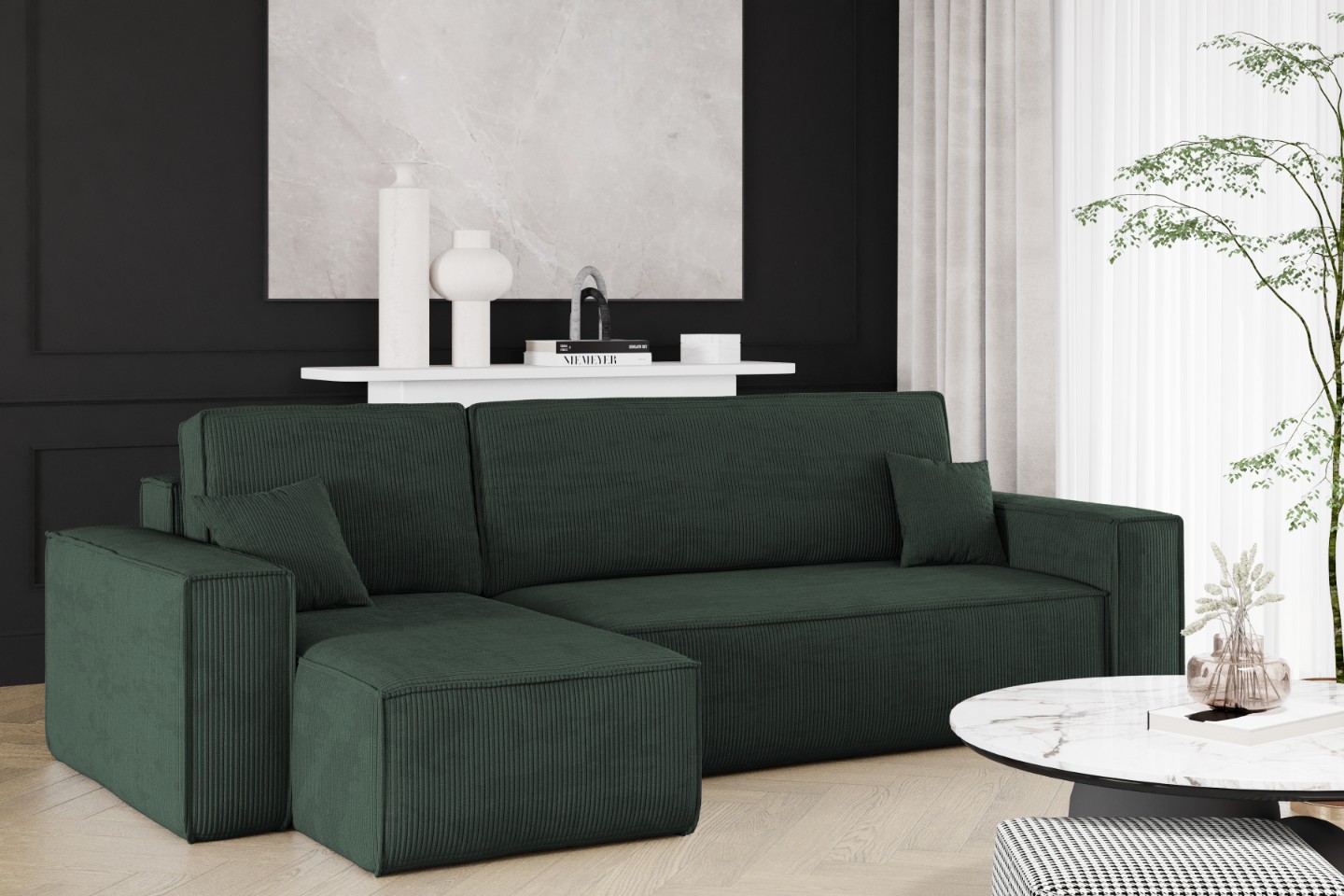 Ecksofa mit schlaffunktion und bettkasten, BEST stoff Poso Grün Links - Bild 1 von 6