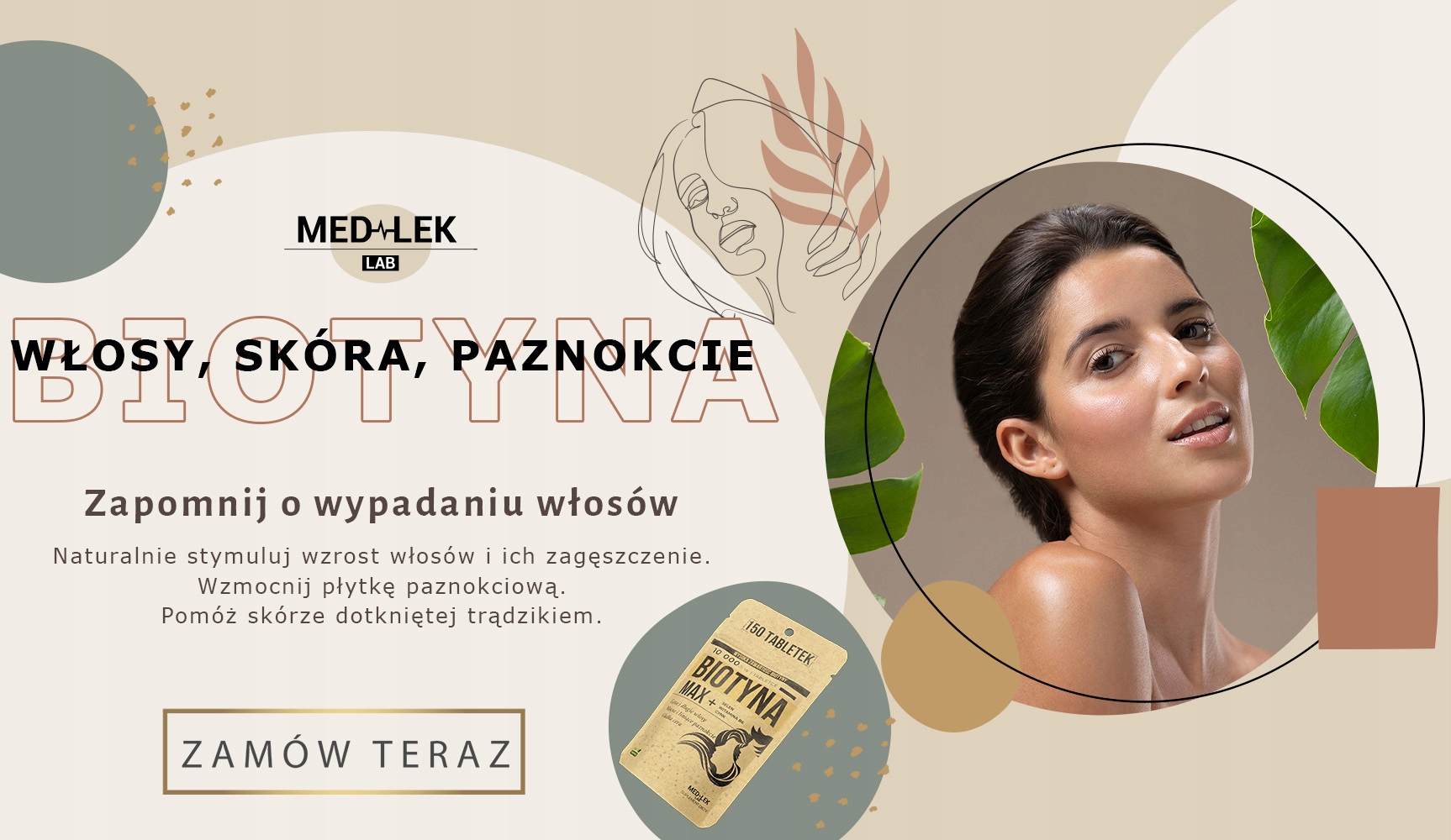 BIOTYNA - 150 tabletek ( + Cynk, Witamina B6, Selen) - MED-LEK LAB - Włosy