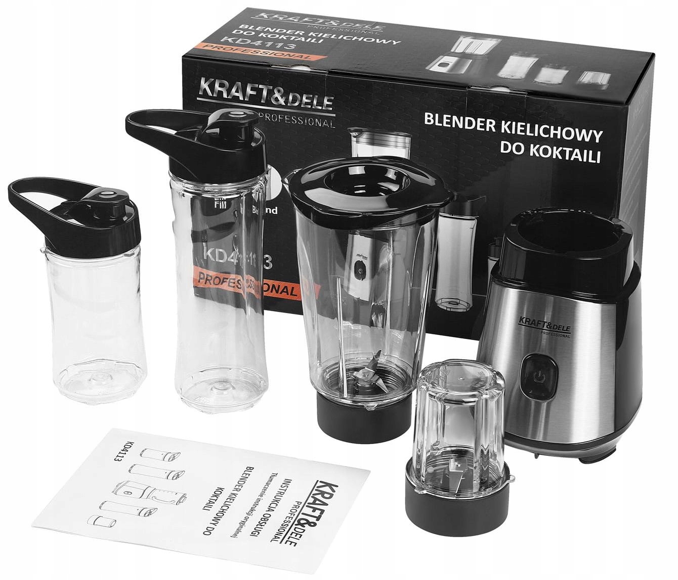 Blender Kielichowy do Koktajli 1500W Zestaw Butelki Bidon Mix&Go Kraft&Dele