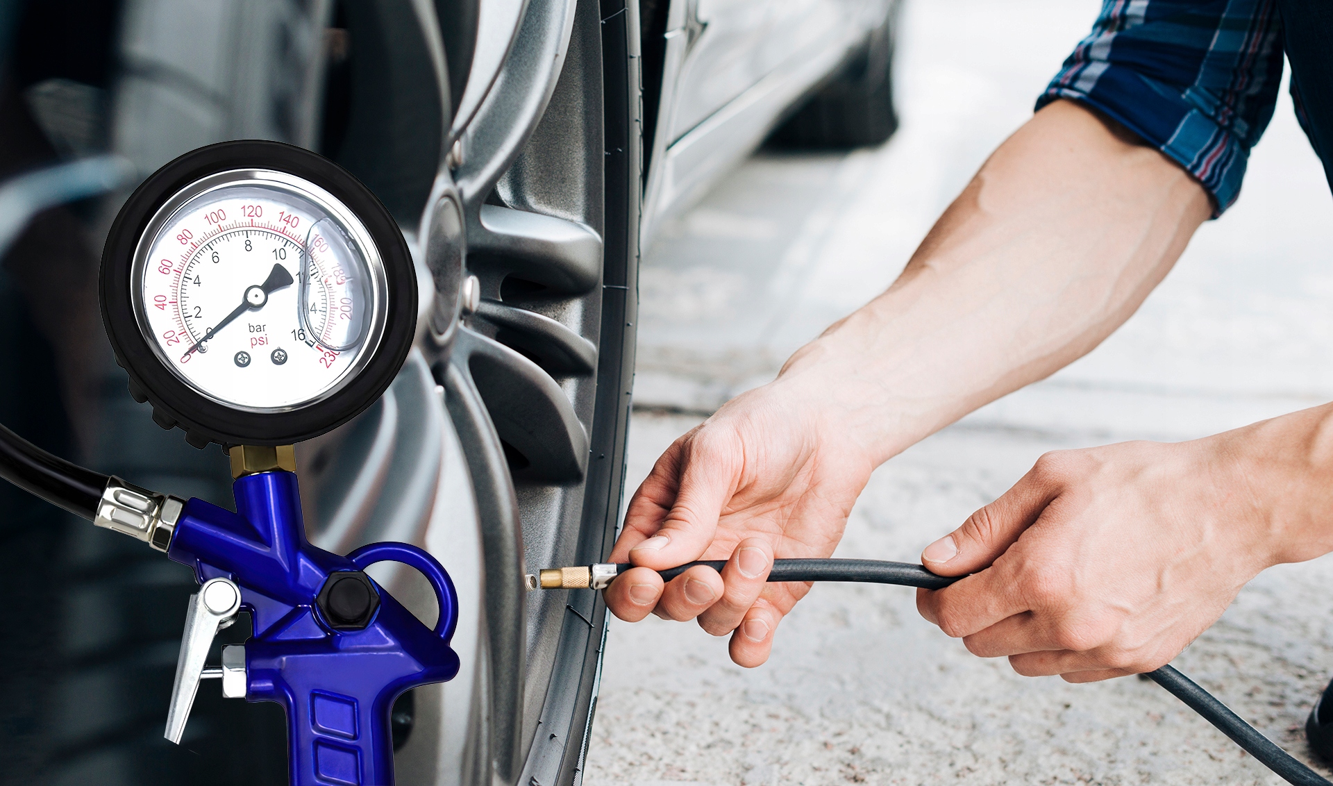 Pistolet do Pompowania Kół Opon Manometr 16 bar 1/4'' KRAFT&DELE