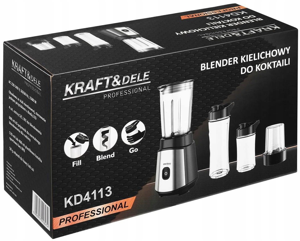 Blender Kielichowy do Koktajli 1500W Zestaw Butelki Bidon Mix&Go Kraft&Dele