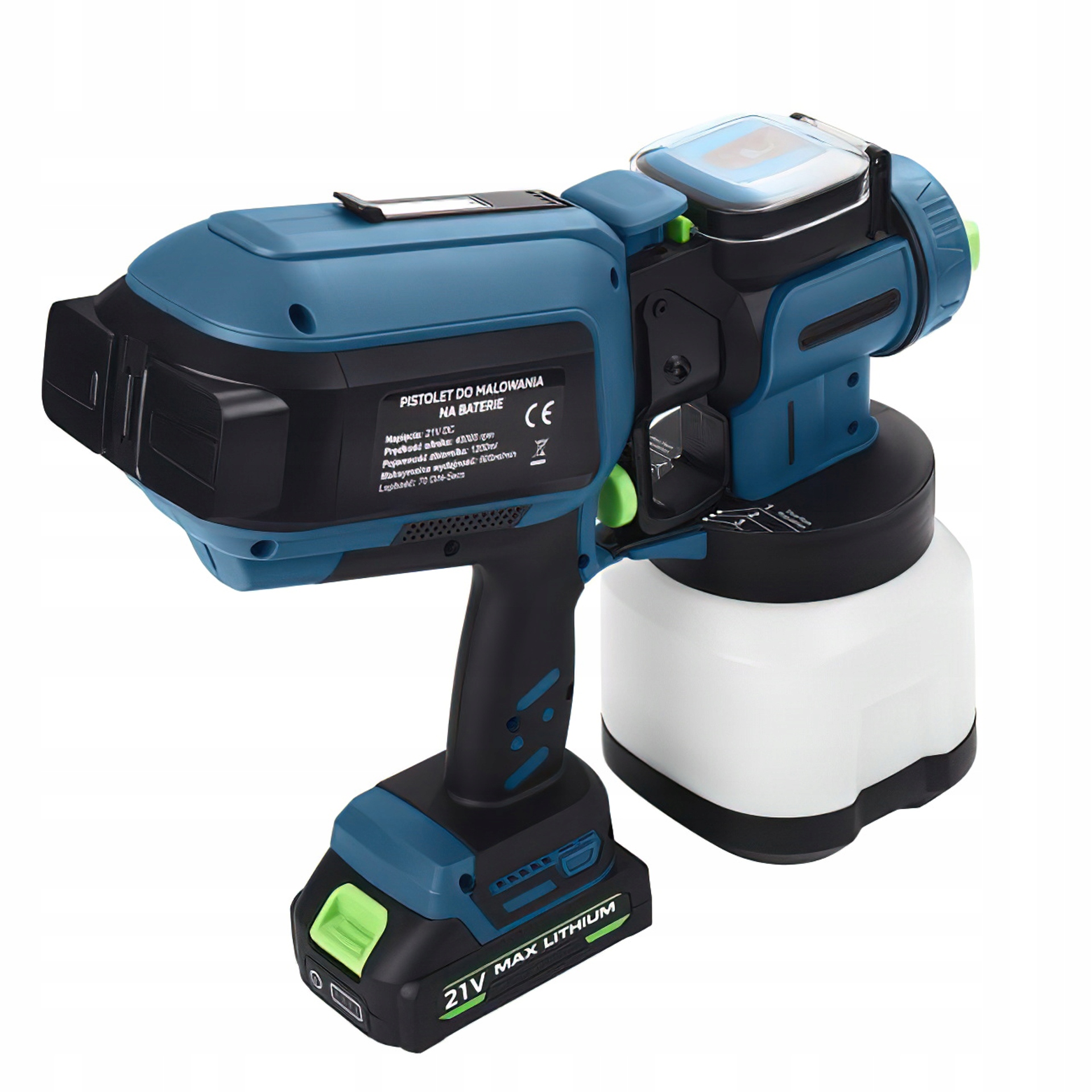 Bezprzewodowy Akumulatorowy Pistolet Natryskowy Lakierniczy 21V 1,2 L LED
