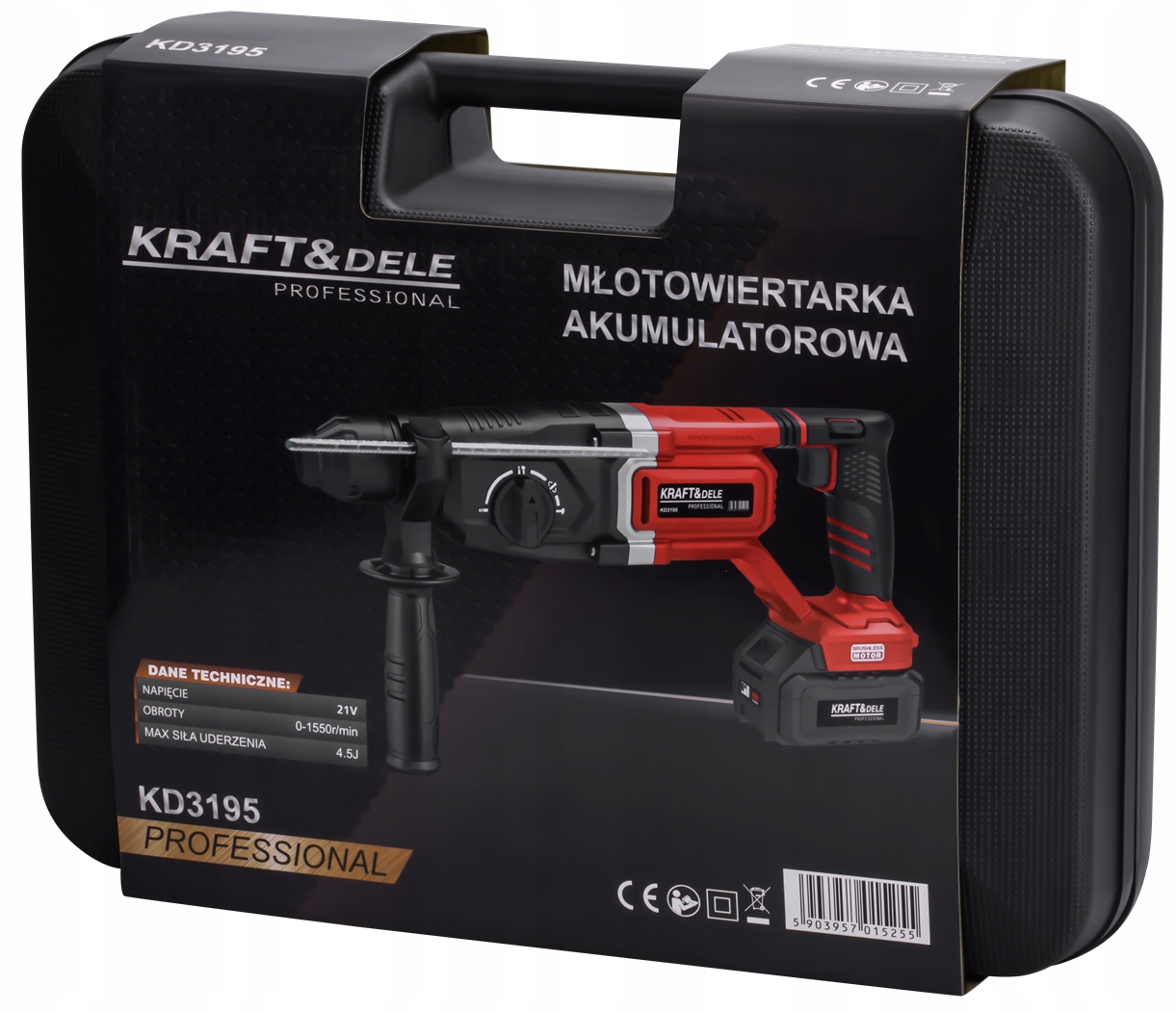 Młot Udarowy SDS Plus 1000W 4,5J Akumulatorowy 21V 2 x 4Ah 4,5J Kraft&Dele