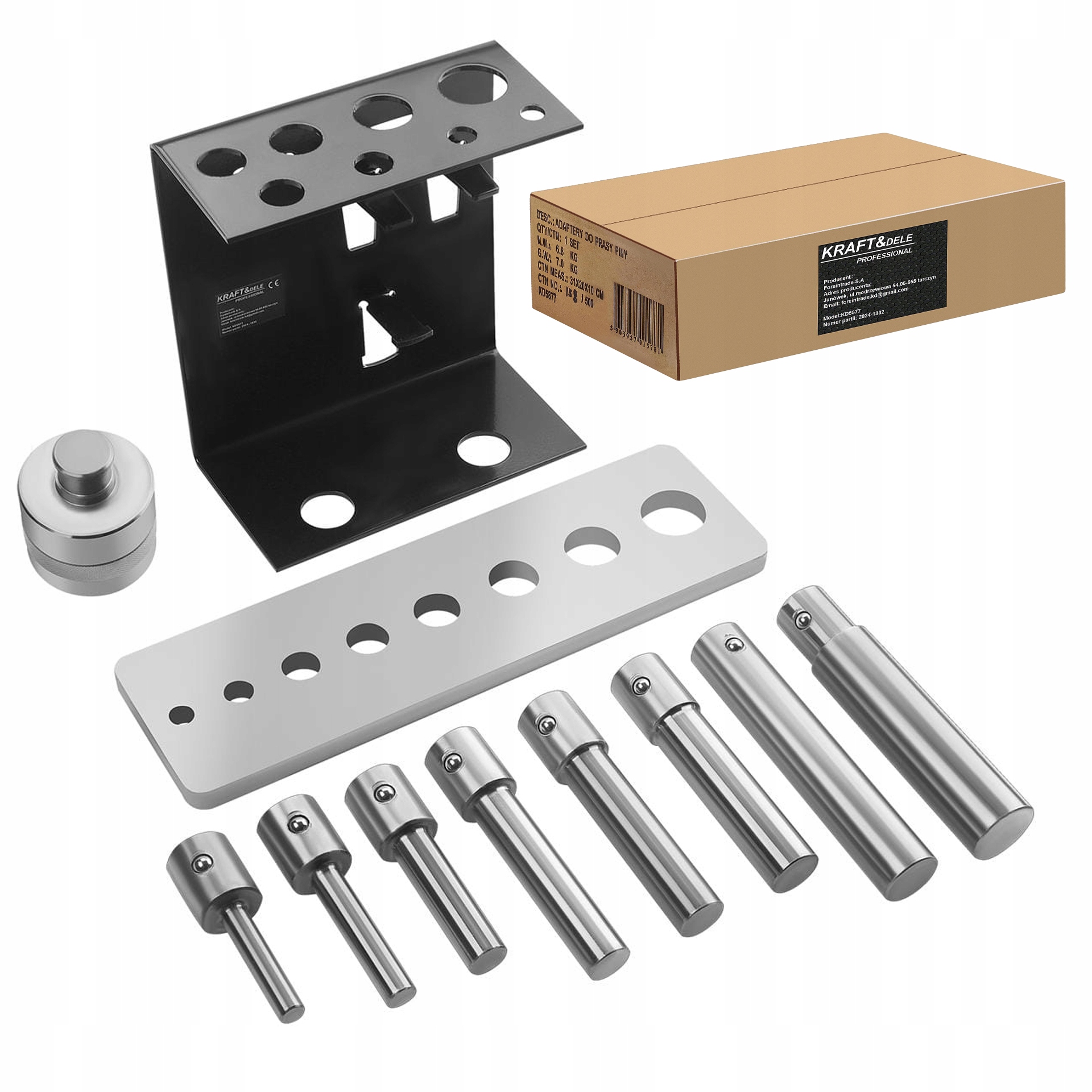 Adaptery do Prasy Hydraulicznej 2T-20T Piny 8 Sztuk Kraft&Dele