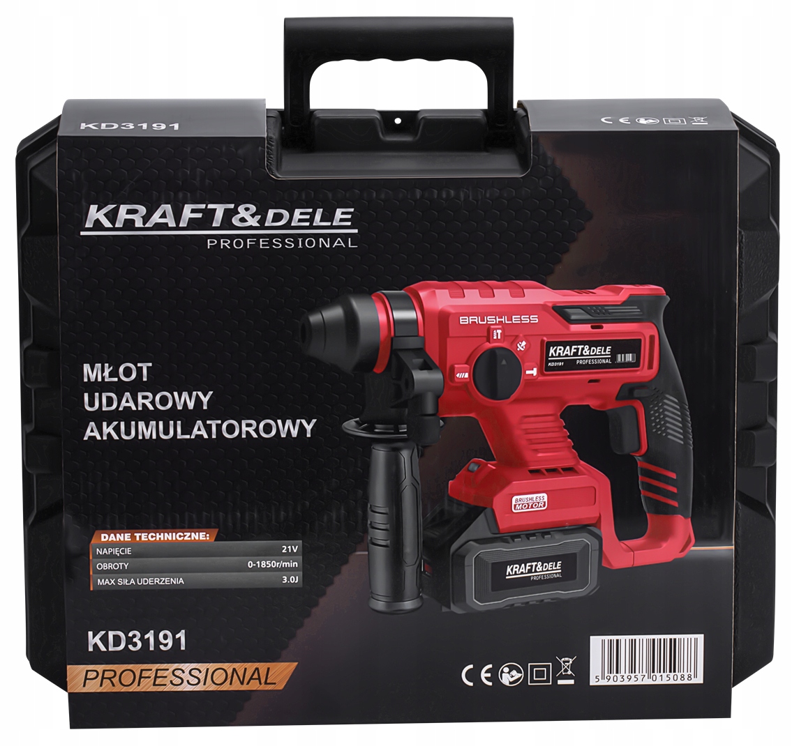 Młot Udarowy SDS Plus 3J Akumulatorowy 21V 2 x 4Ah Kraft&Dele