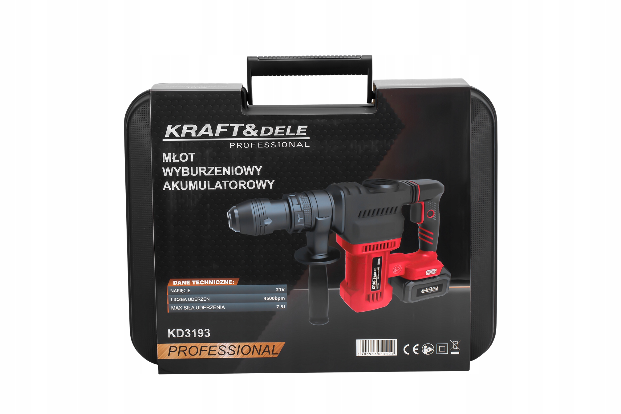 Młot Udarowy SDS Plus 7,5J Akumulatorowe 4Ah 21V Kraft&Dele