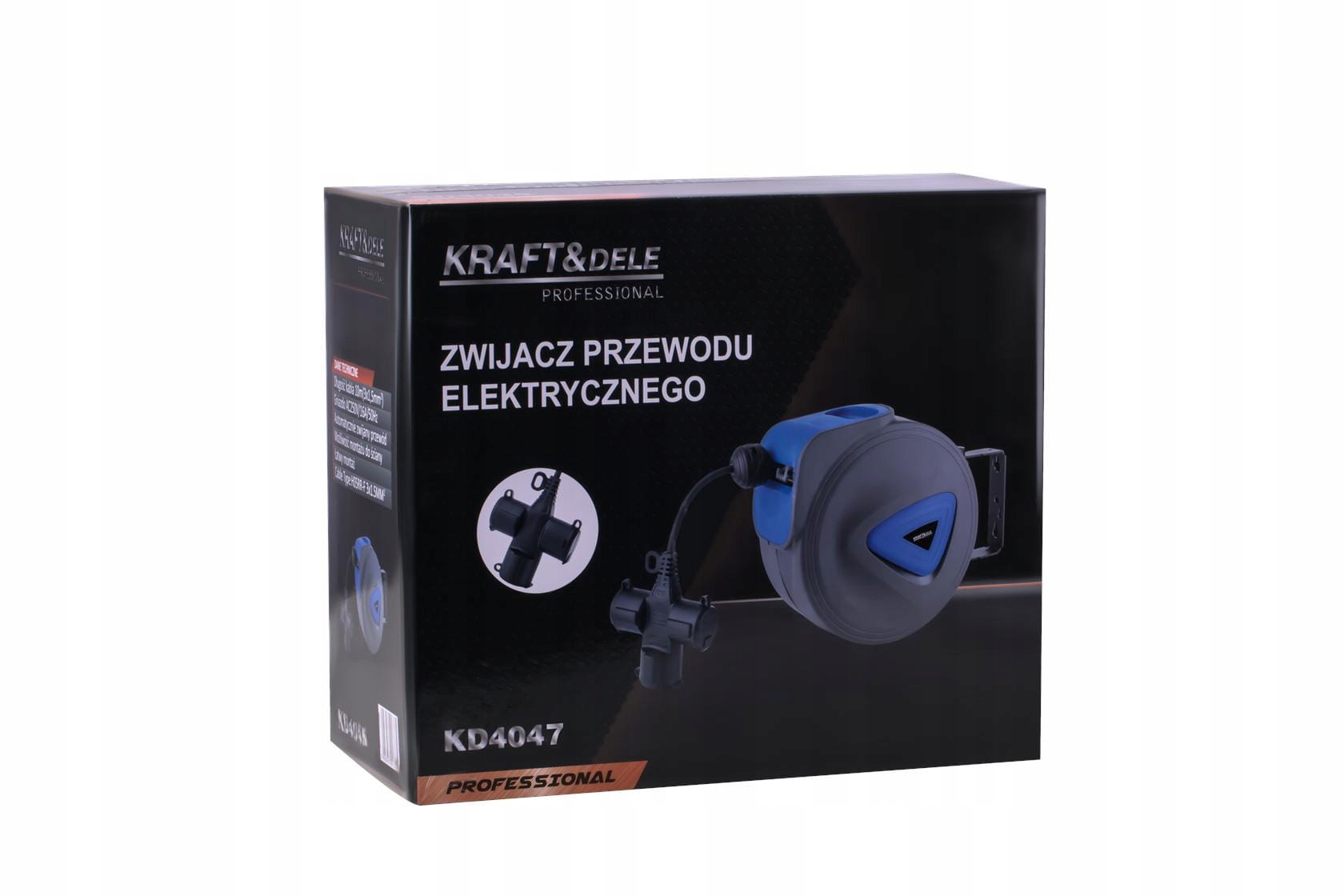 Przedłużacz Bębnowy Automatyczny Zwijacz Ścienny 180° 20m 3x Kraft&Dele