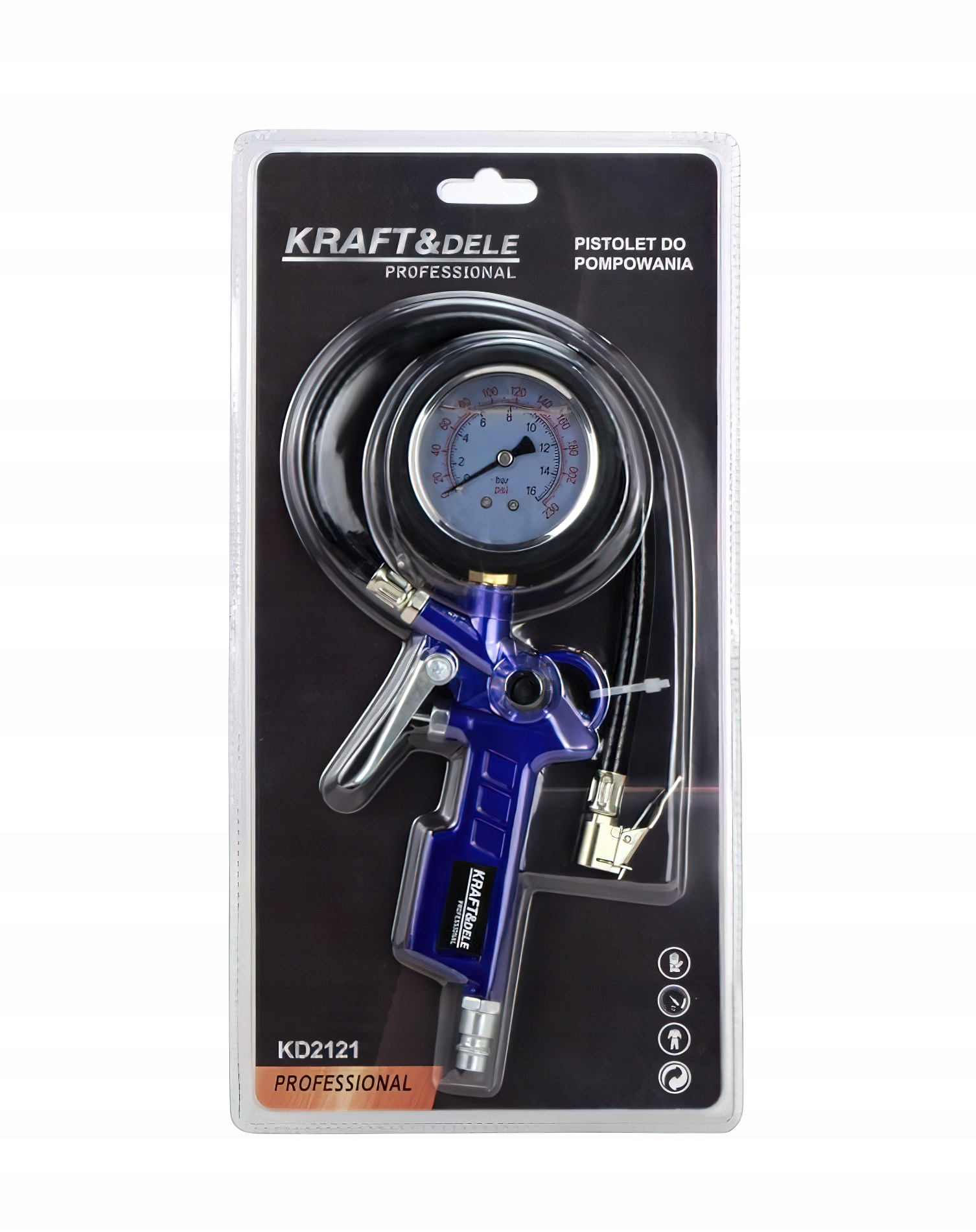 Pistolet do Pompowania Kół Opon Manometr 16 bar 1/4'' KRAFT&DELE