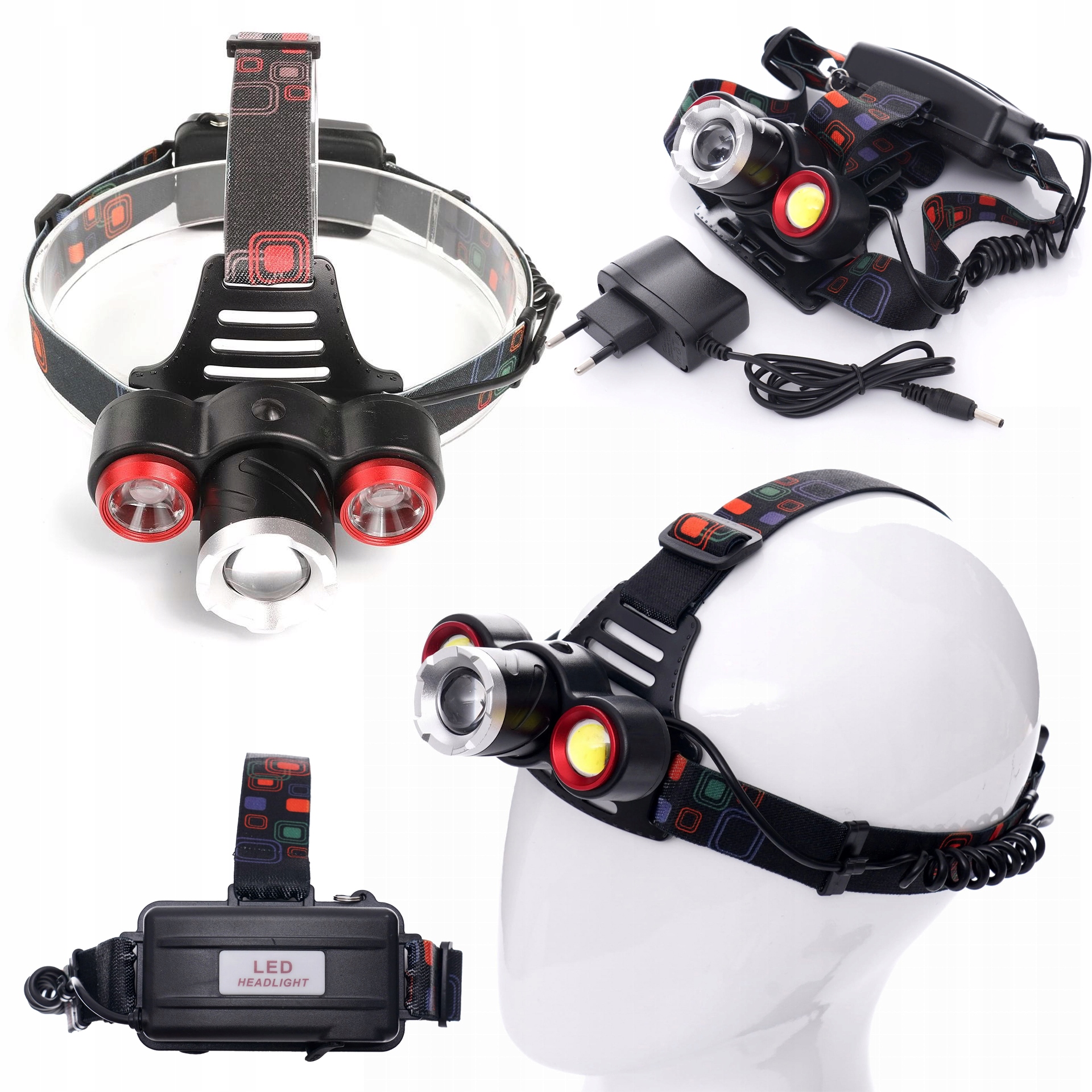 Latarka Czołowa Zoom 2000X Led T6 Cree 4 Tryby Czołówka Bateria Kraft&Dele