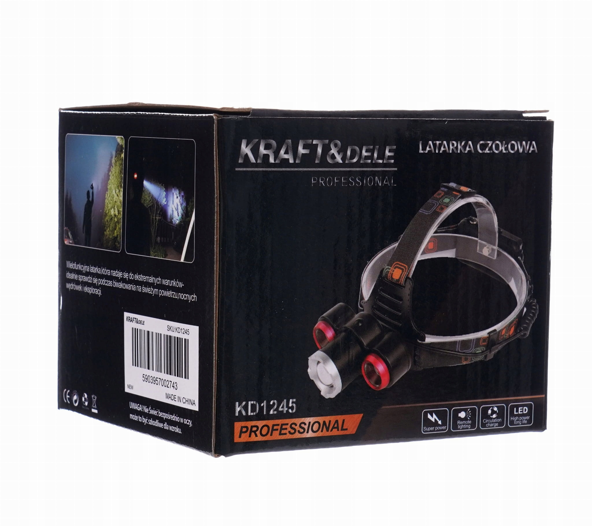 Latarka Czołowa Zoom 2000X Led T6 Cree 4 Tryby Czołówka Bateria Kraft&Dele