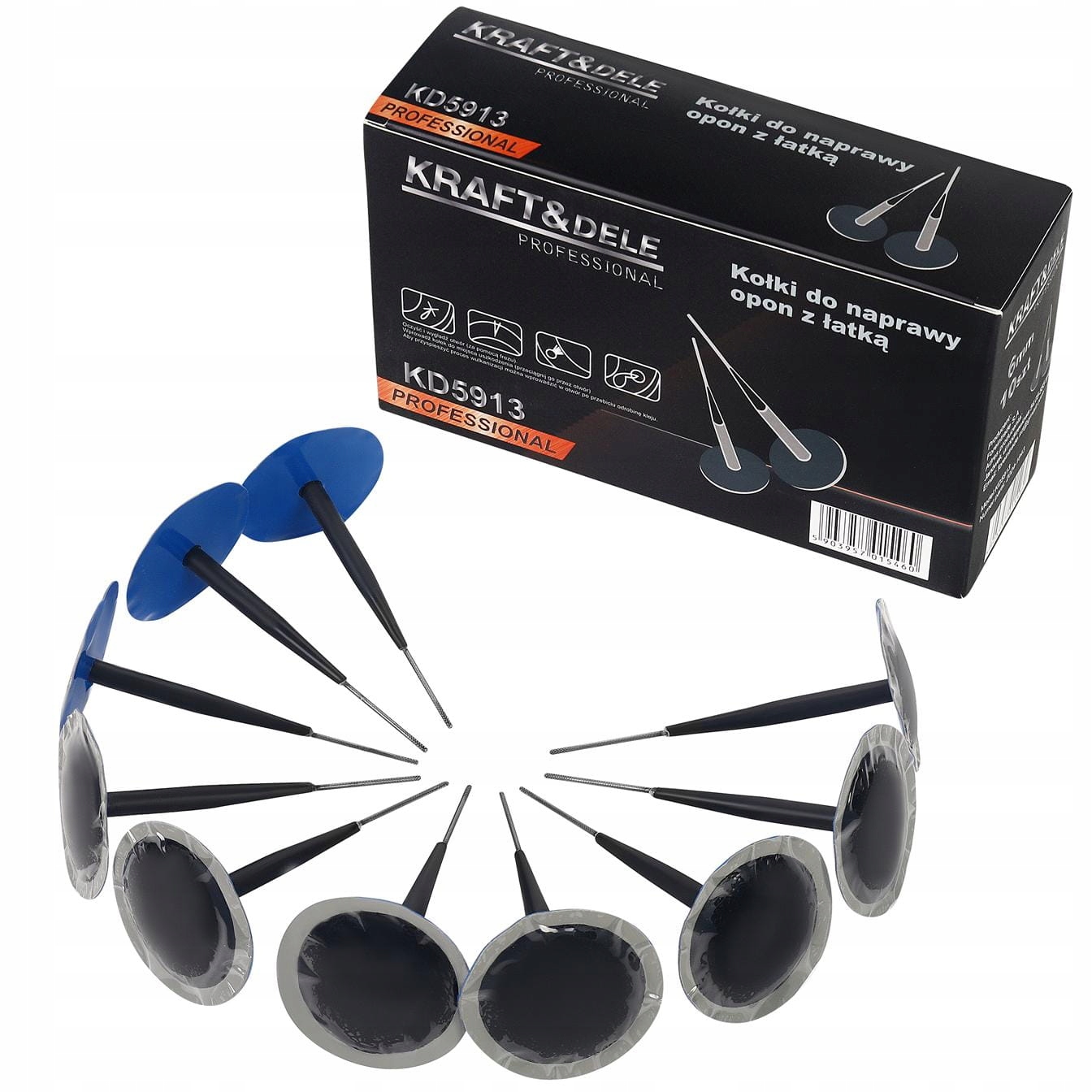 Kołki do Naprawy Opon z Łatką 6 mm 10 sztuk Plug Patch Gum Tyre Kraft&Dele