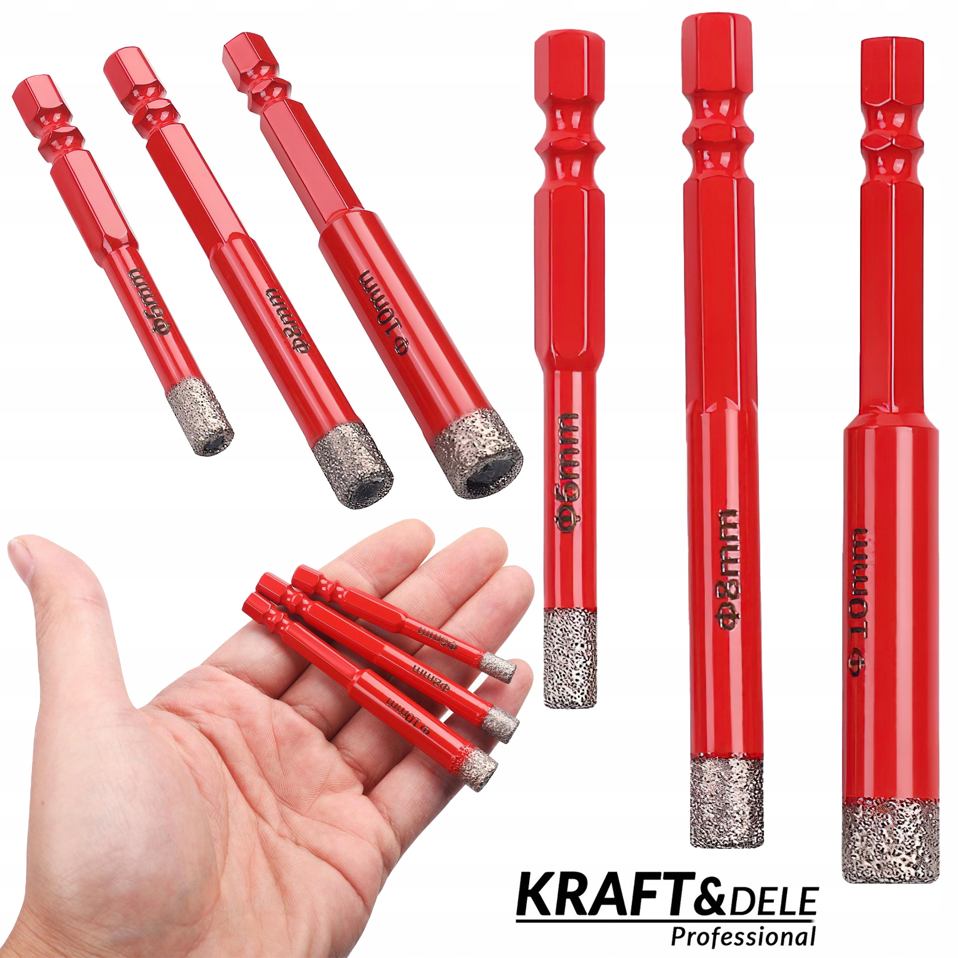 Zestaw Otwornic Wierteł Diamentowych Gresu 3 Sztuki HEX 6/8/10mm Kraft&Dele
