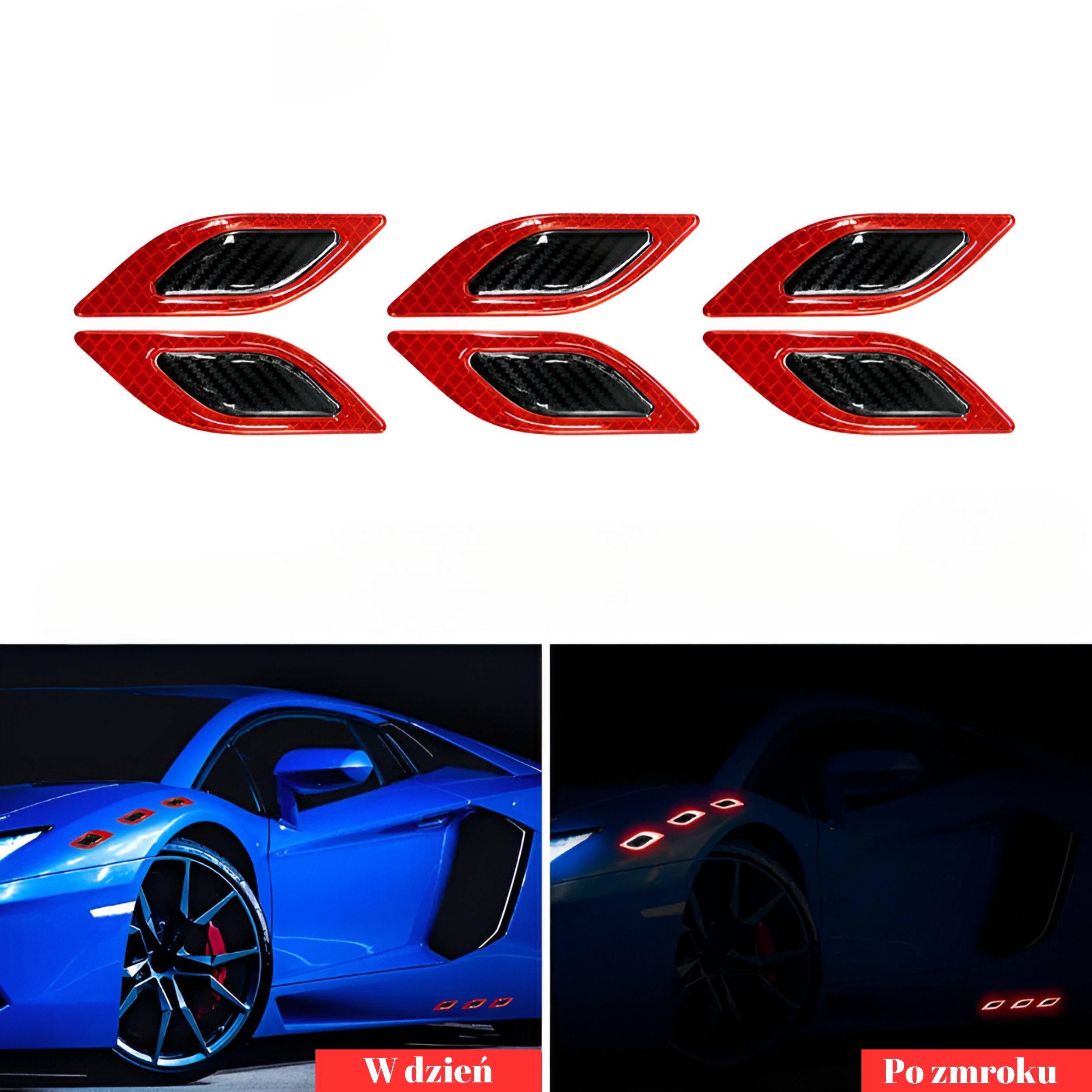 6 NAKLEJKI NALEPKI FOLIA OCHRONNA ŻYWICZNA 3D ODBLASKOWA DO SAMOCHODU