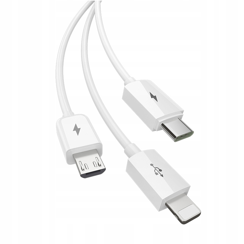 KABEL USB 3w1 LIGHTNING USB TYP C MICRO USB QC PD USB 1,2M DO APPLE SAMSUNG