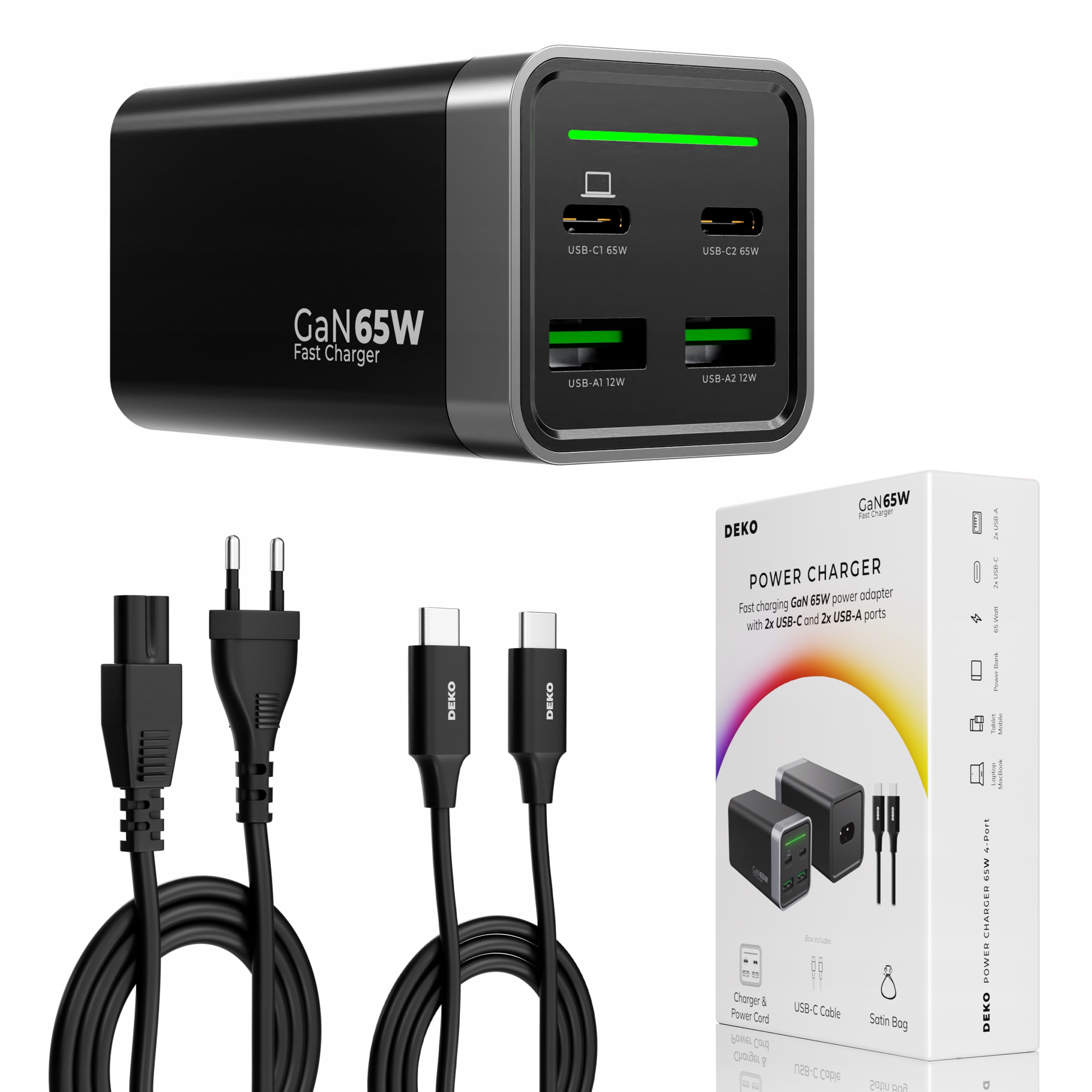 SZYBKA ŁADOWARKA NA BIURKO USB C 4x USB 65W TYP C + KABEL USB C 100W