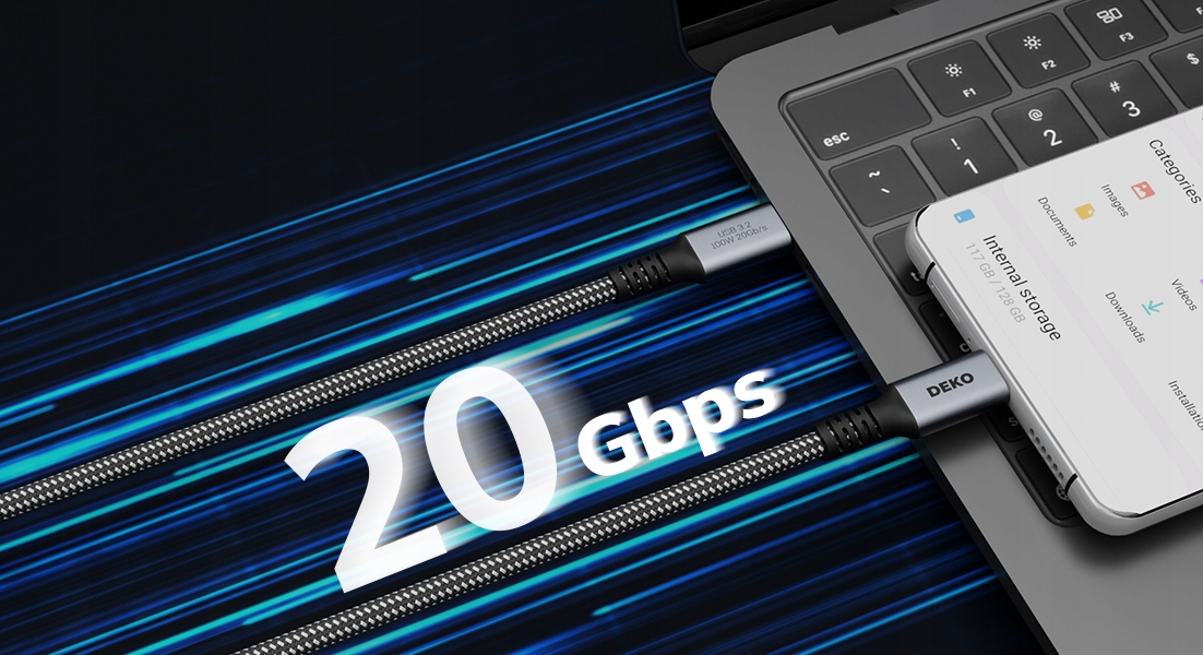 KABEL USB C SZYBKIE ŁADOWANIE 100W DO ANDROID AUTO TYP C USB3.2 KRÓTKI 0.3M