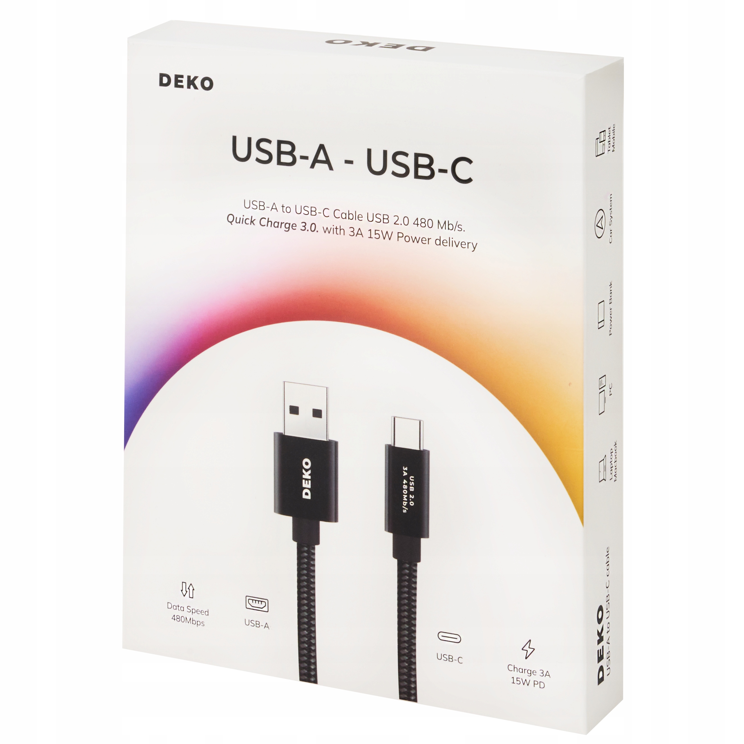 KABEL USB C SZYBKIE ŁADOWANIE DO SAMSUNG ANDROID AUTO DEKO USB TYP C 1M