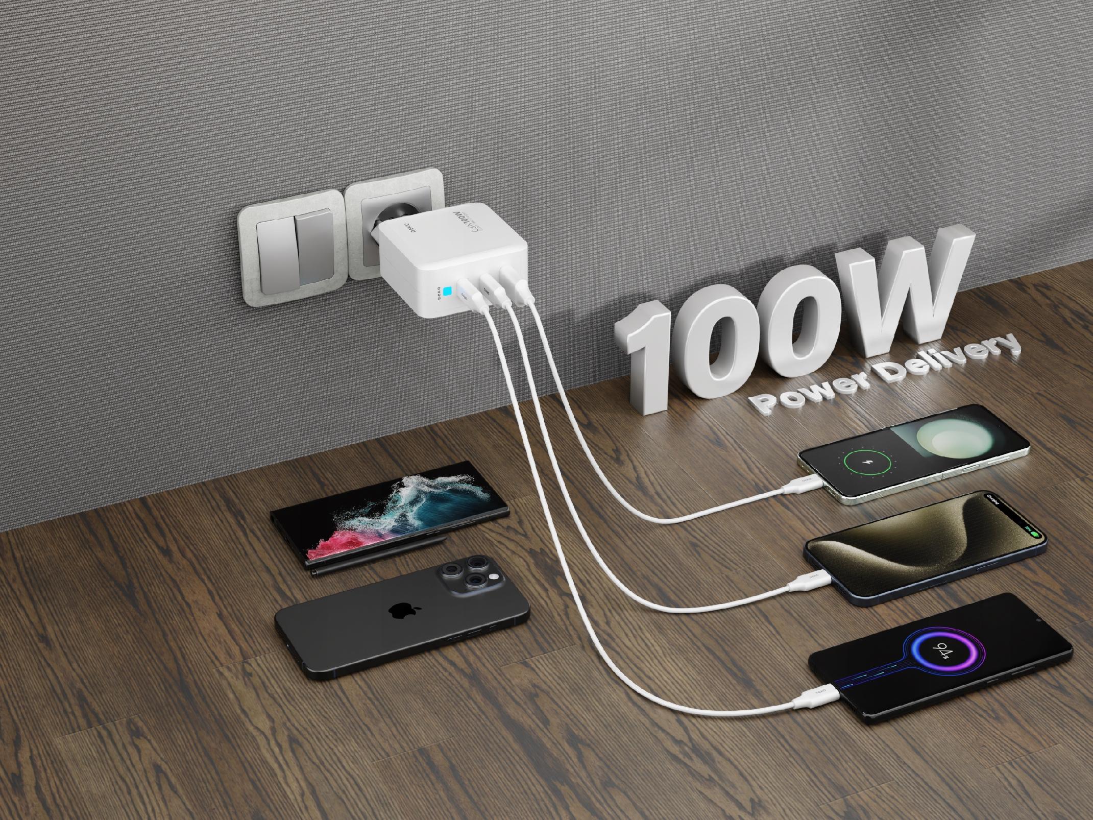 SZYBKA ŁADOWARKA USB C UNIWERSALNA 3x USB 100W TYP C + KABEL USB C 100W