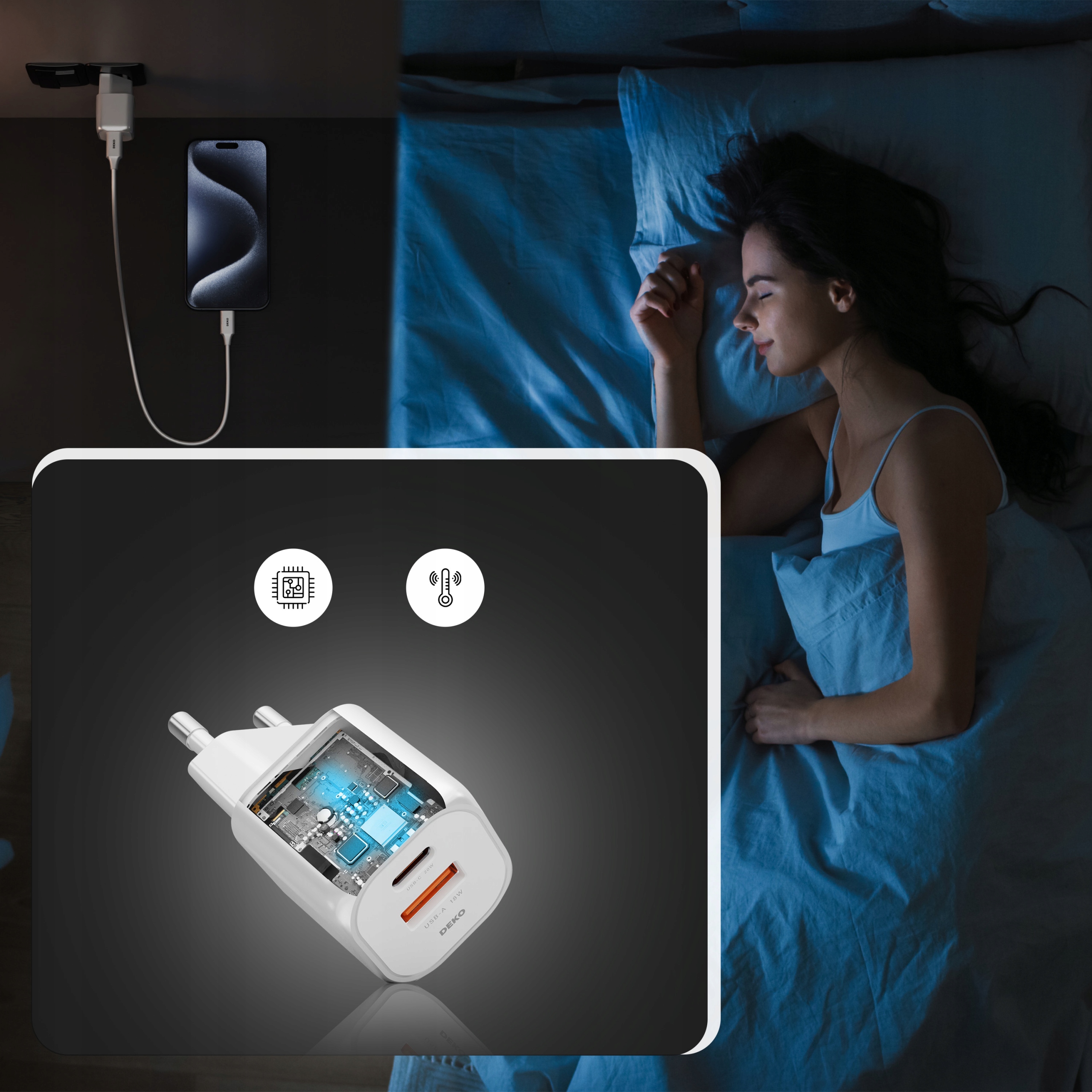 SZYBKA ŁADOWARKA USB C DO TELEFONU UNIWERSALNA 20W + KABEL USB C 100W BIAŁA