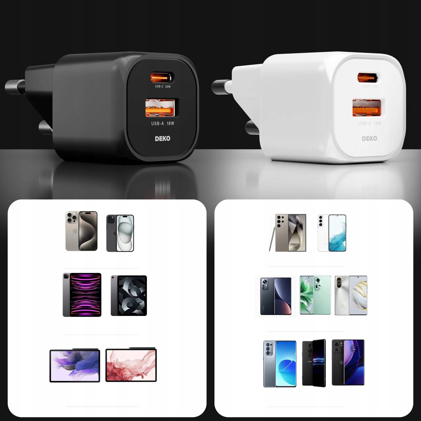 2x SZYBKA ŁADOWARKA USB C DO TELEFONU UNIWERSALNA 20W + 2x KABEL USB C 100W