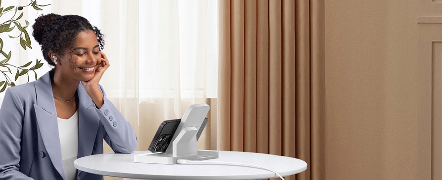 ŁADOWARKA WIRELESS QI 3W1 IPHONE MAGSAFE APPLE WATCH AIRPODS BLACK USB-C