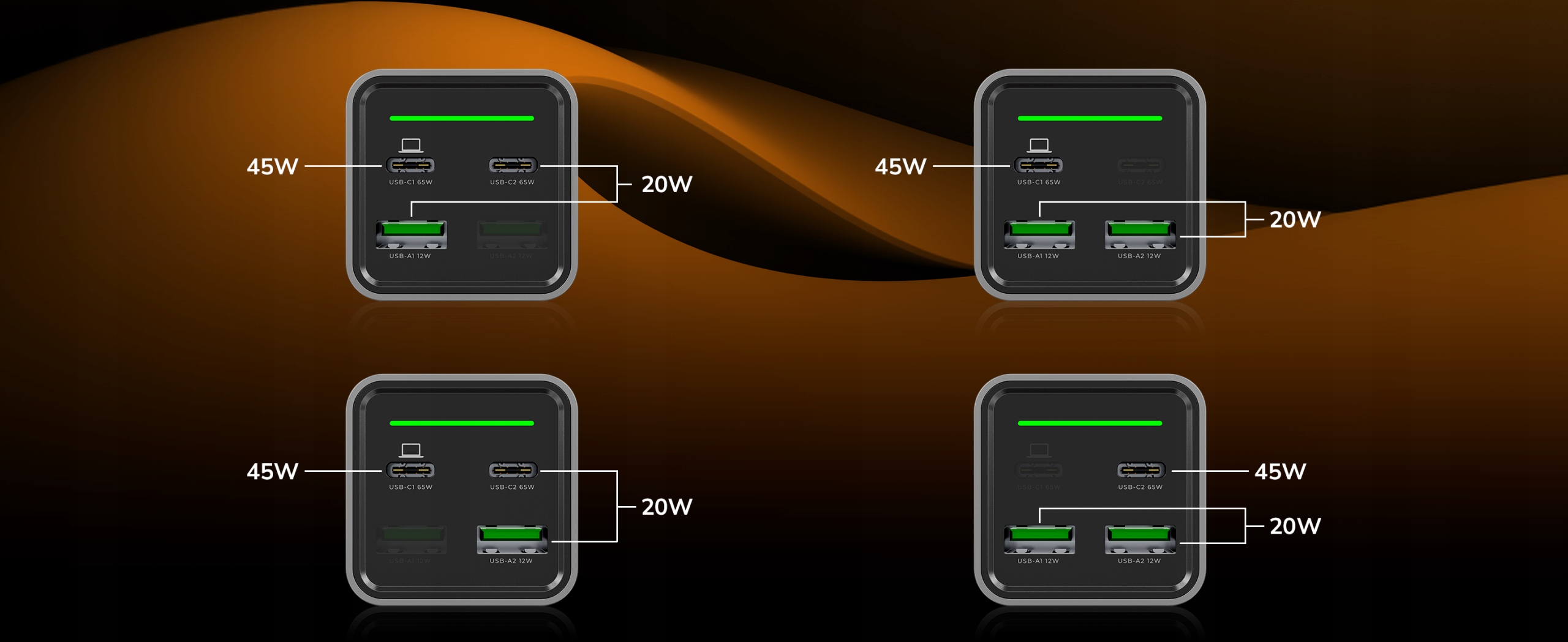 SZYBKA ŁADOWARKA NA BIURKO USB C 4x USB 65W TYP C + KABEL USB C 100W