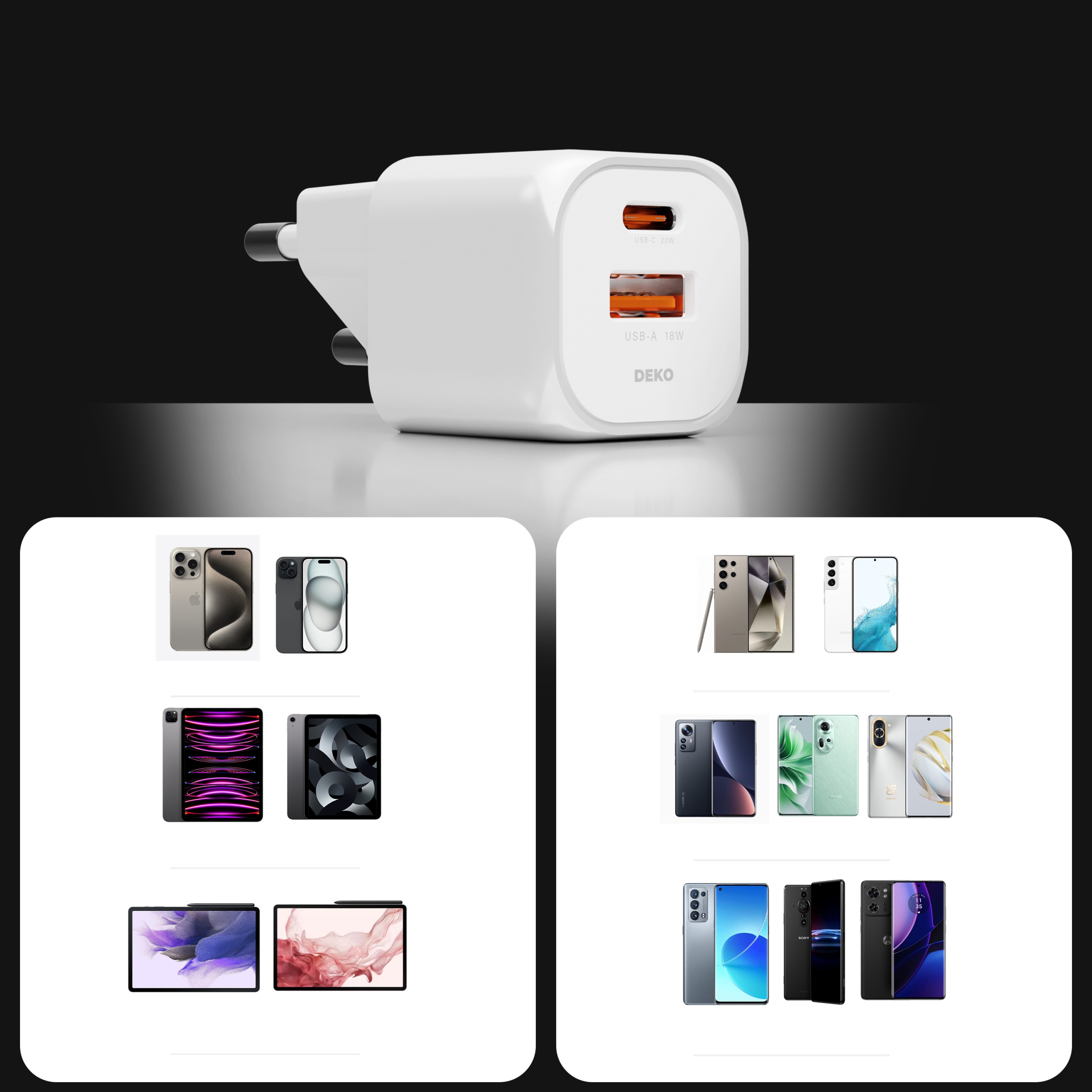 SZYBKA ŁADOWARKA USB C DO TELEFONU UNIWERSALNA 20W + KABEL USB C 100W BIAŁA