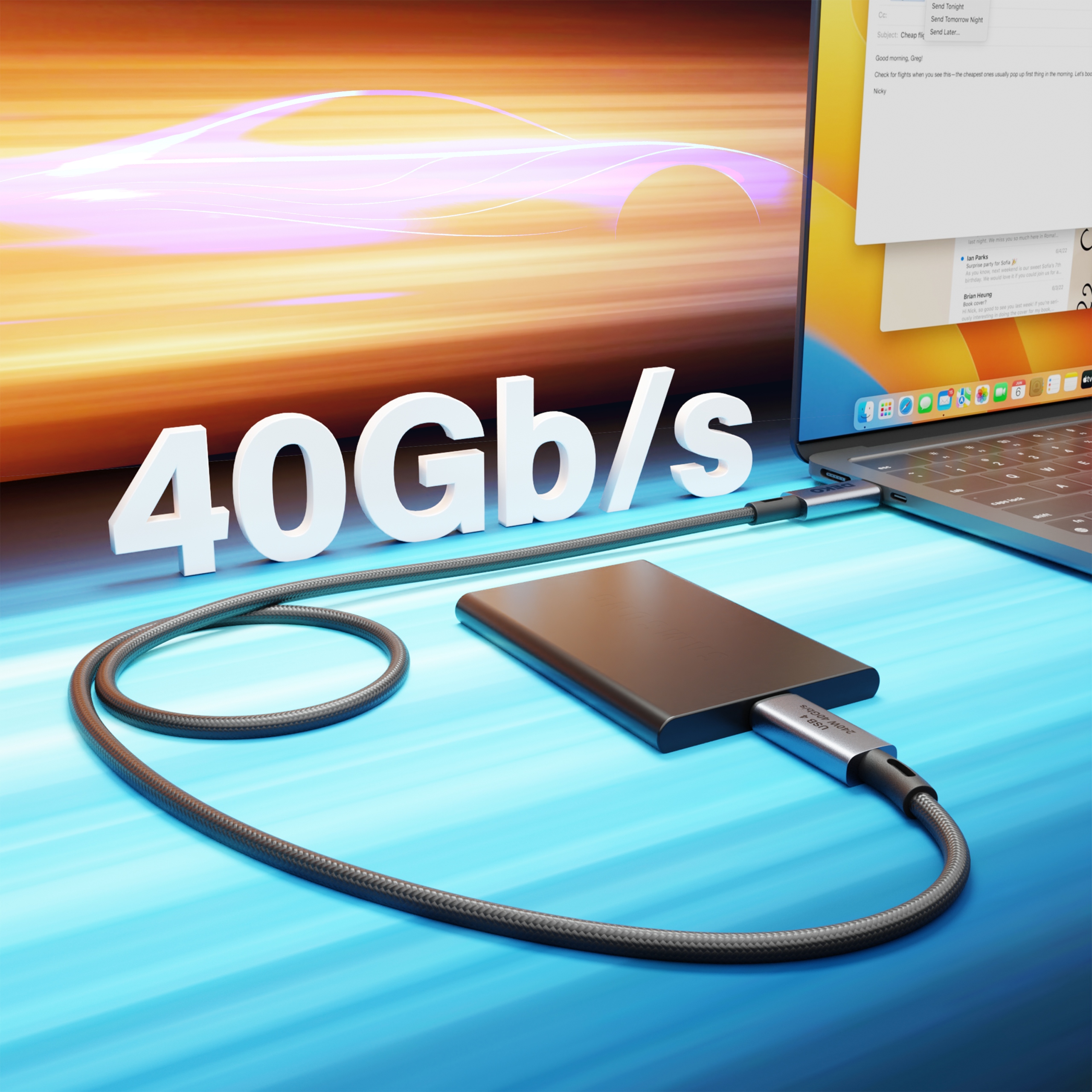 KABEL USB C SZYBKIE ŁADOWANIE USB TYP C DO APPLE Thunderbolt 240W USB4 1M