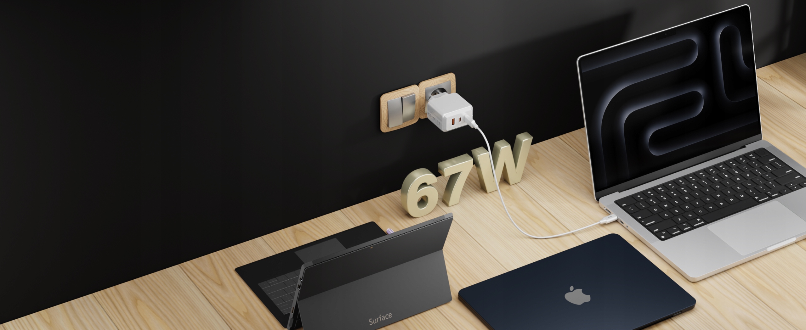 SZYBKA ŁADOWARKA USB C UNIWERSALNA 3x USB 67W 65W TYP C + KABEL USB C 100W