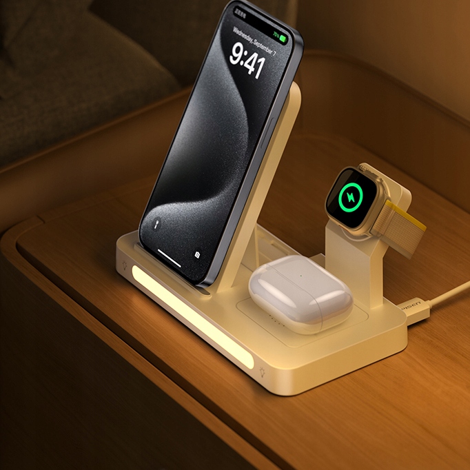 BEZPRZEWODOWA STACJA ŁADUJĄCA 3W1 IPHONE MAGSAFE WATCH AIRPODS BIAŁA PISEN