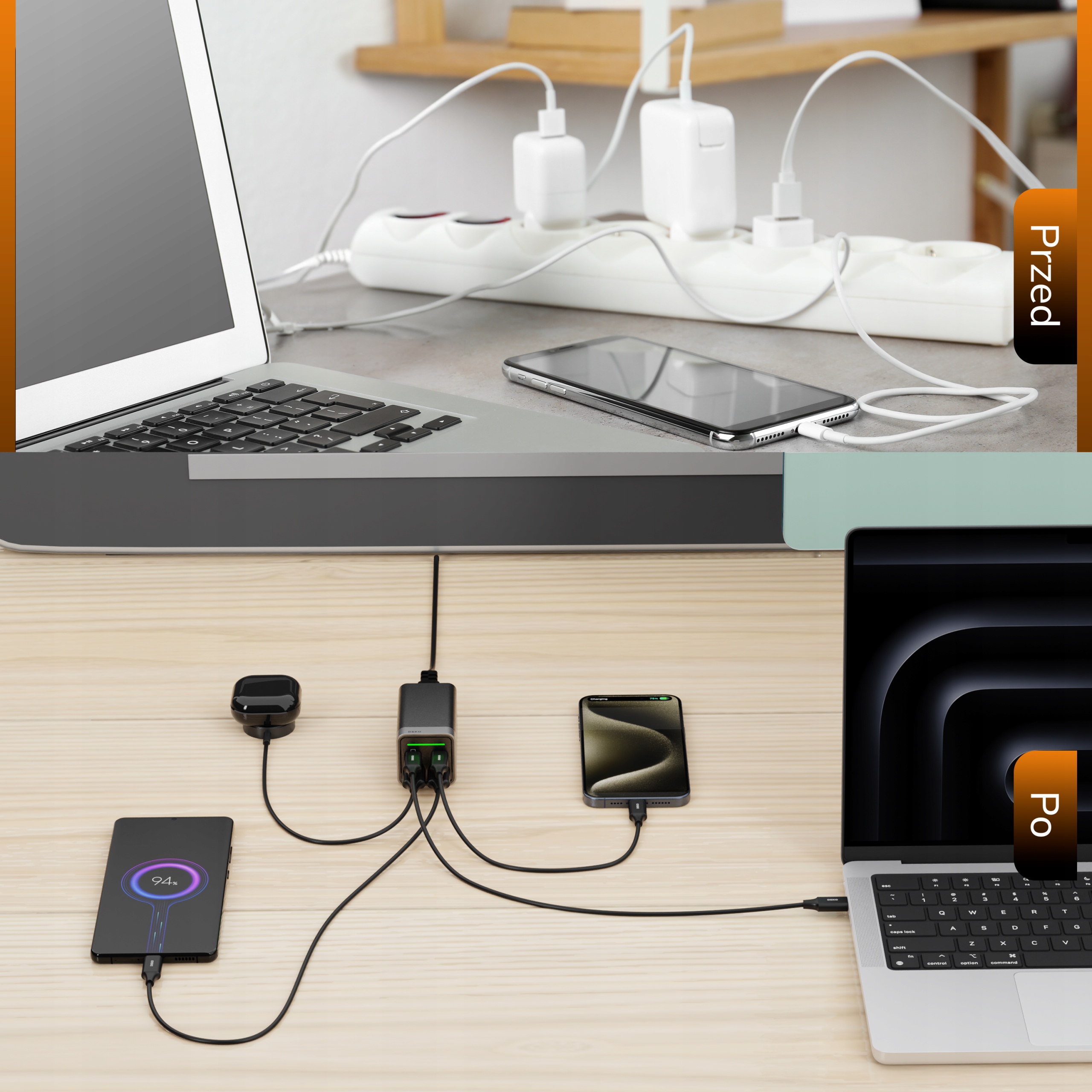 SZYBKA ŁADOWARKA NA BIURKO USB C 4x USB 65W TYP C + KABEL USB C 100W