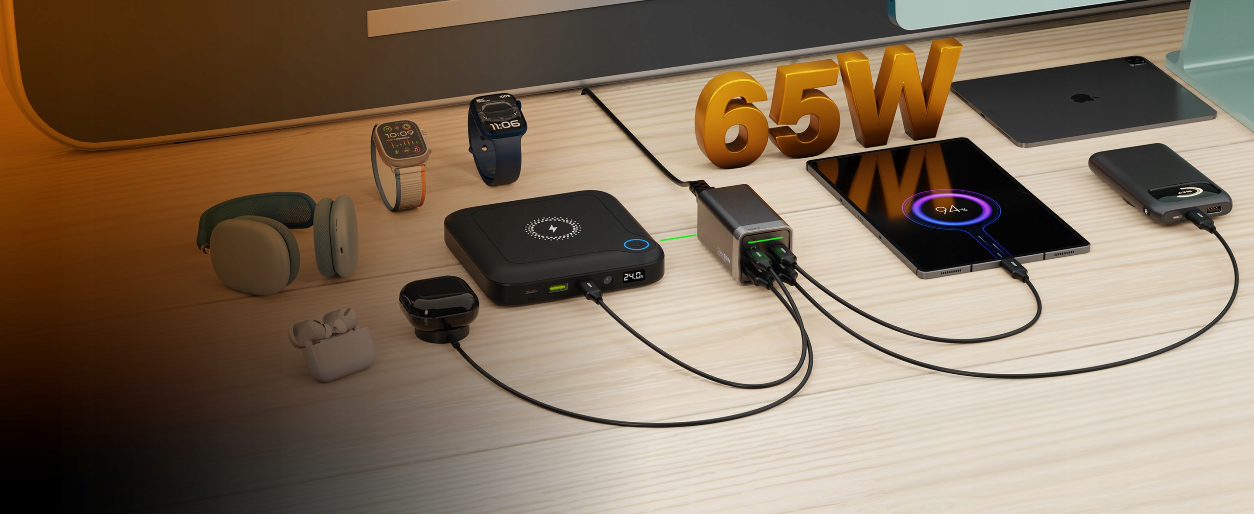 SZYBKA ŁADOWARKA NA BIURKO USB C 4x USB 65W TYP C + KABEL USB C 100W