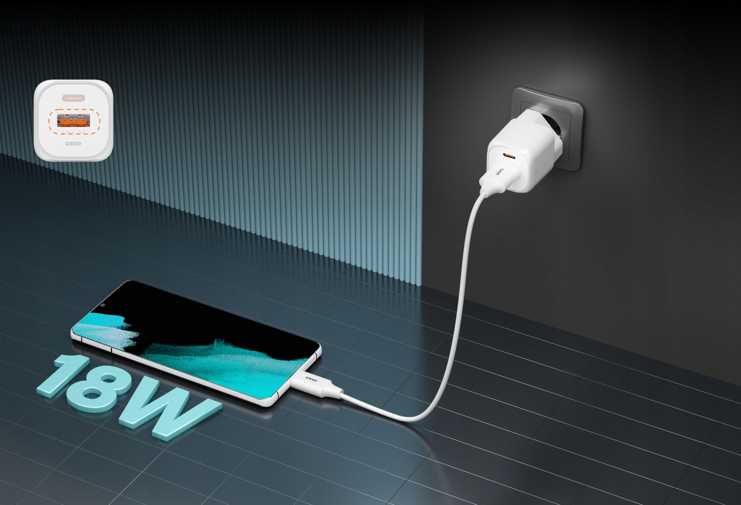 SZYBKA ŁADOWARKA USB C DO TELEFONU UNIWERSALNA 20W + KABEL USB C 100W BIAŁA