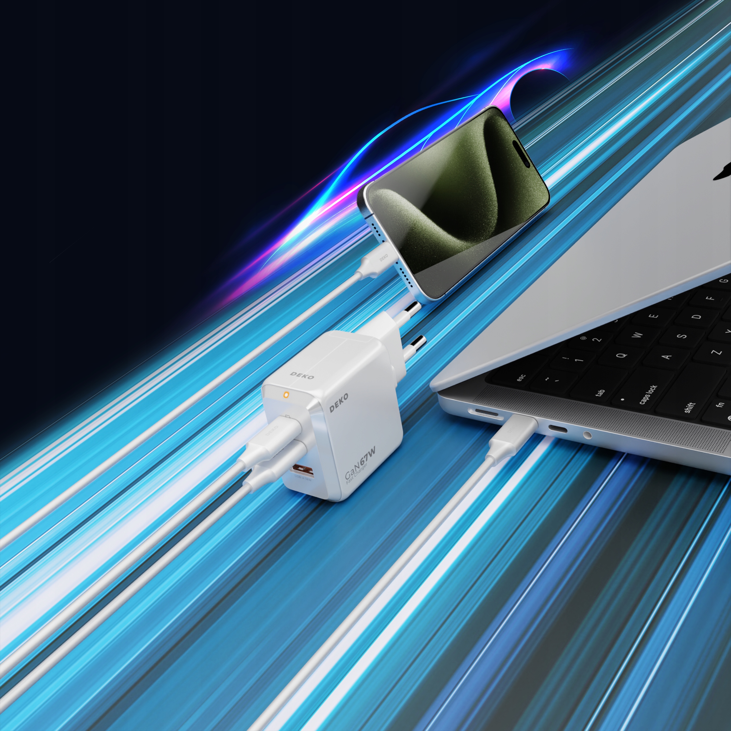 SZYBKA ŁADOWARKA USB C UNIWERSALNA 3x USB 67W 65W TYP C + KABEL USB C 100W