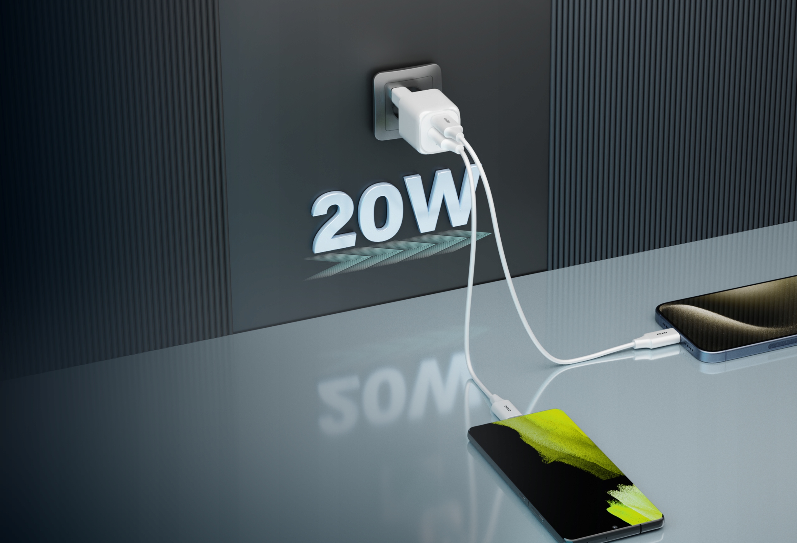 SZYBKA ŁADOWARKA USB C DO TELEFONU UNIWERSALNA 20W + KABEL USB C 100W BIAŁA