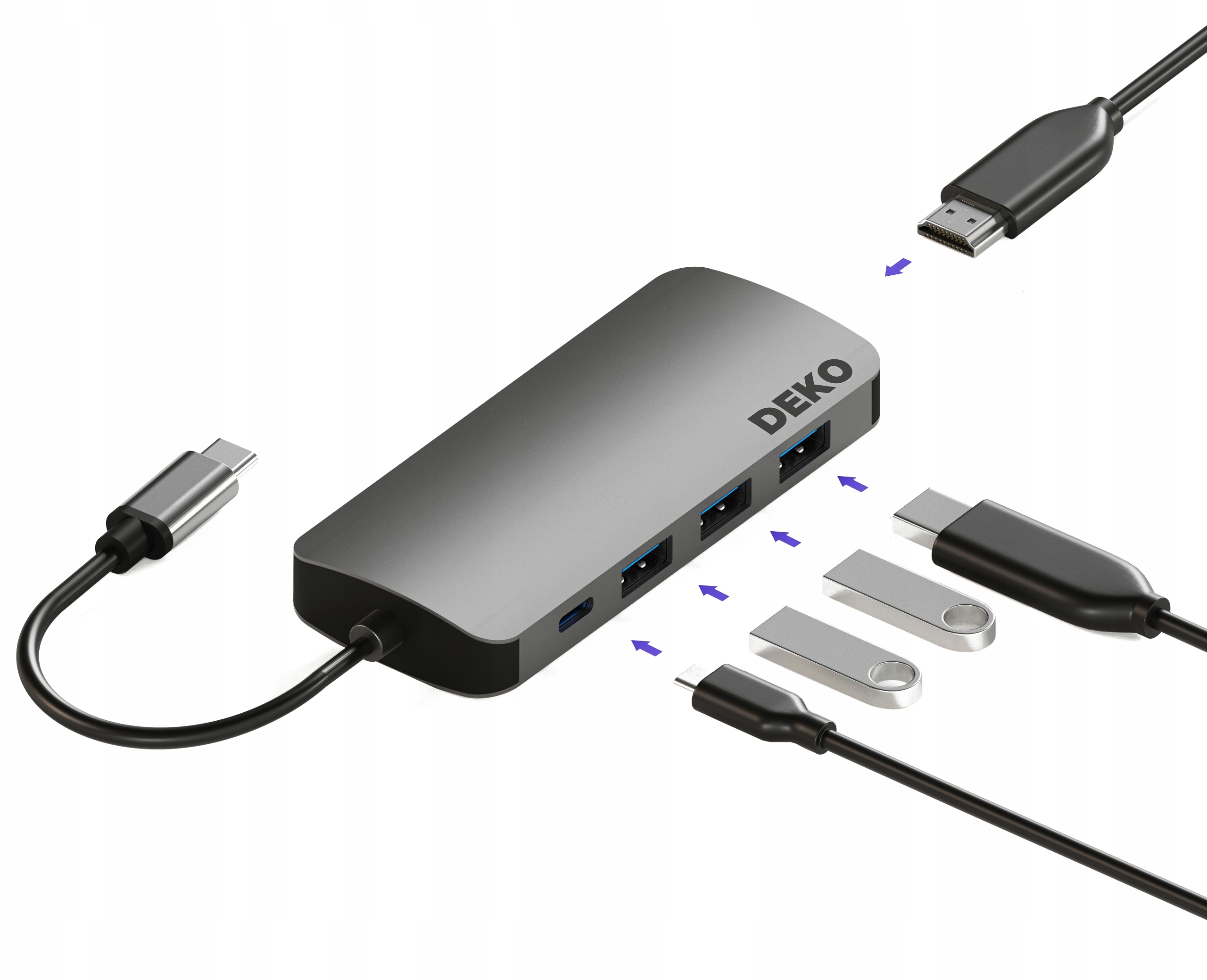 Hub USB C 5w1 Stacja Dokująca 100W HDMI 4K 60Hz 3xUSB DEKO Lite