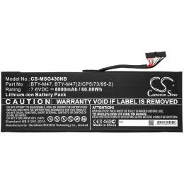 Baterie pro MSI GS40 6QE16H21 BTY-M47 s kapacitou 8000 mAh