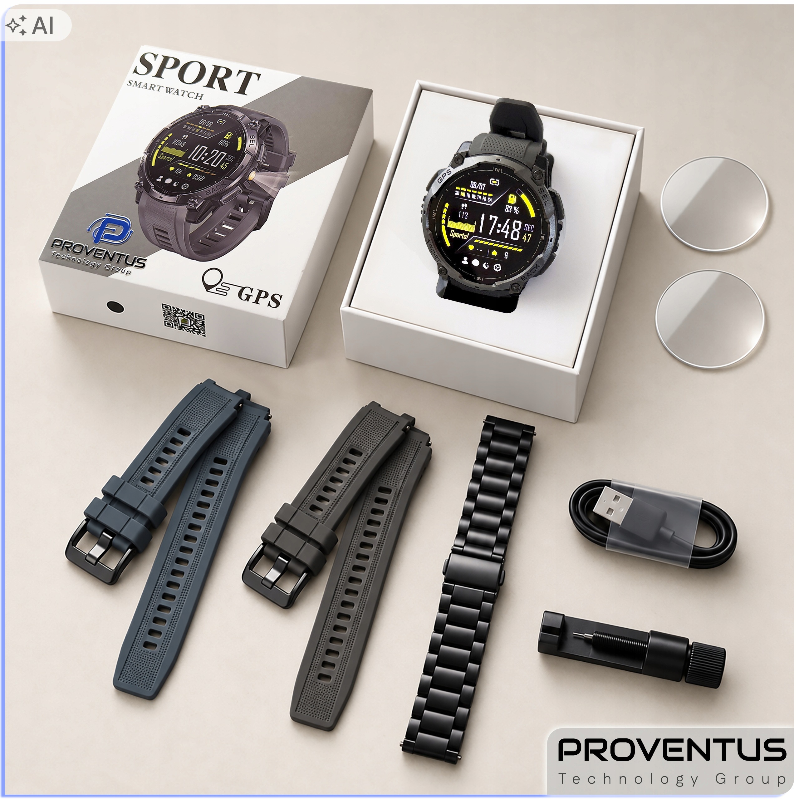 Zestaw smartwatcha Proventus PTG-K7 z paskami i akcesoriami