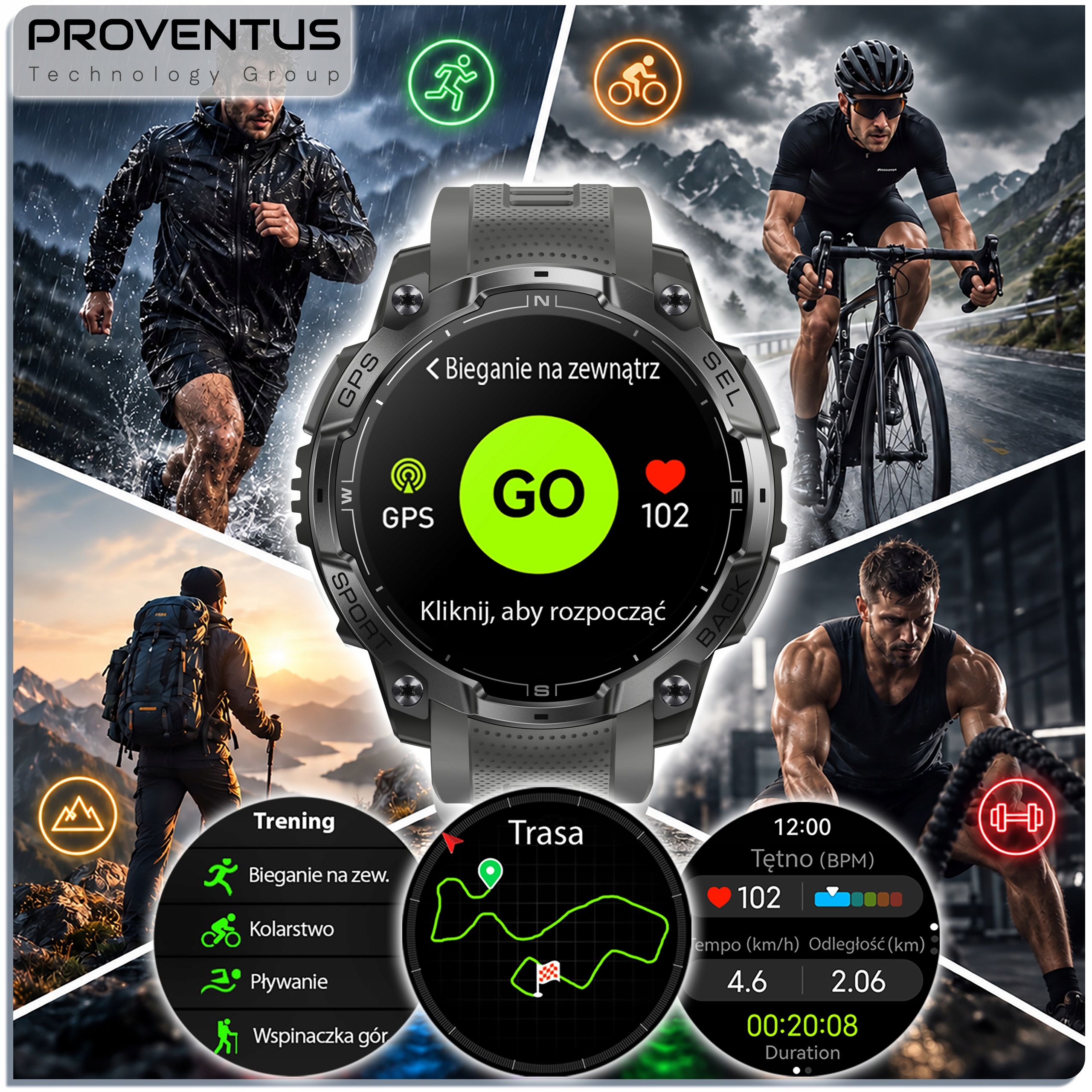 Funkcje sportowe smartwatcha Proventus PTG-K7