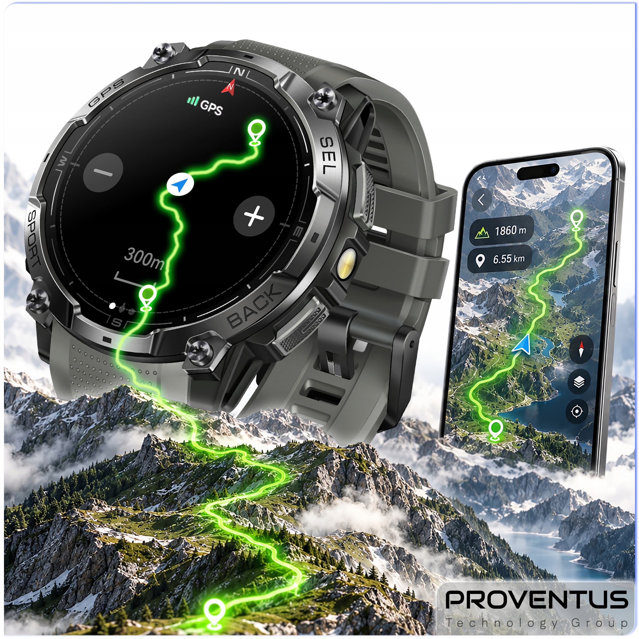 Wbudowany GPS w smartwatchu Proventus PTG-K7