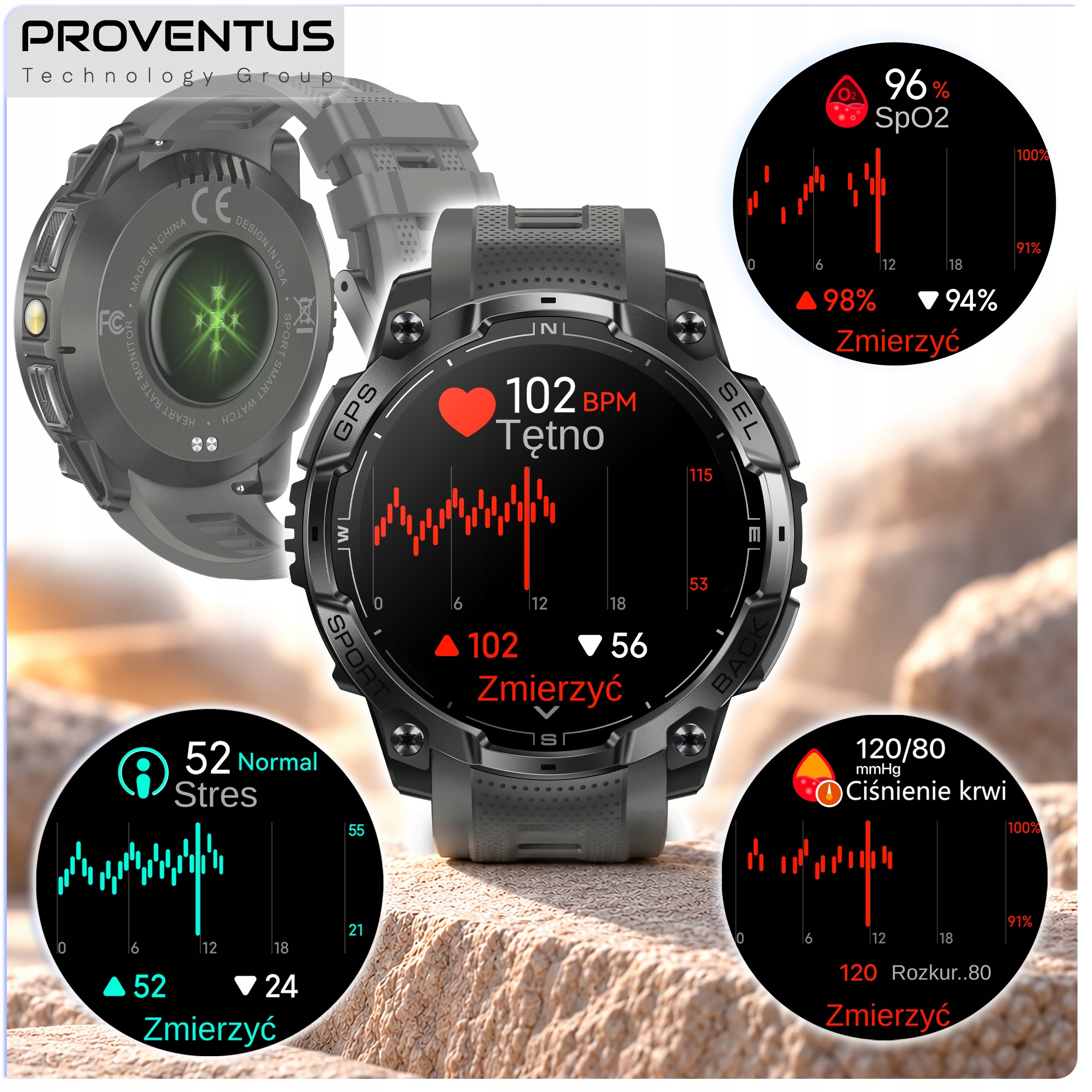 Funkcje zdrowotne smartwatcha Proventus PTG-K7