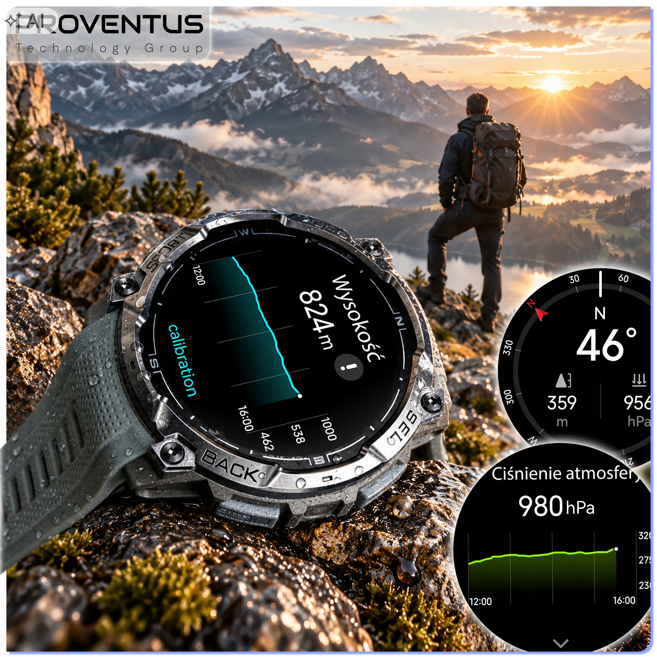 Kompas wysokościomierz i barometr w smartwatchu Proventus PTG-K7