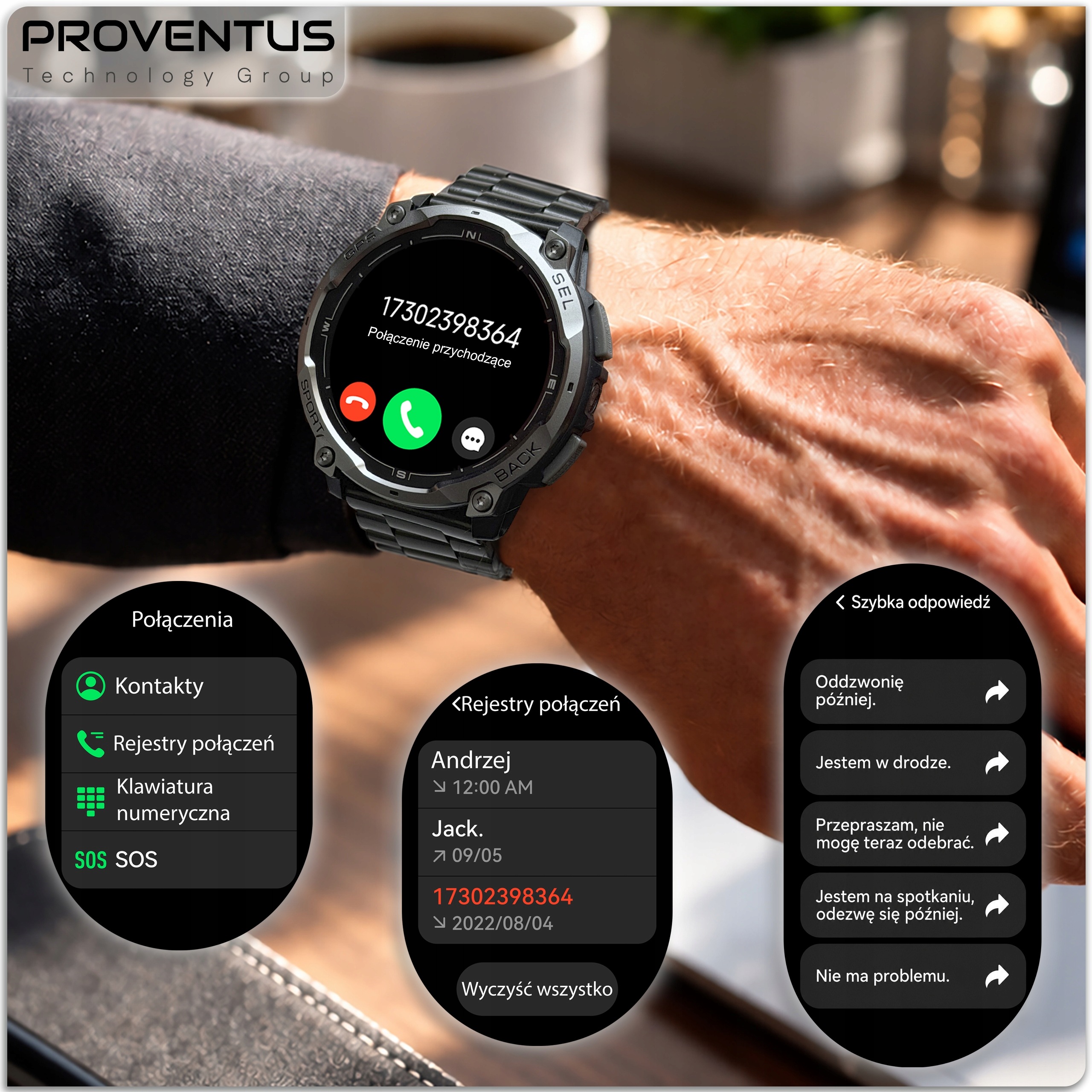 Rozmowy Bluetooth w smartwatchu Proventus PTG-K7