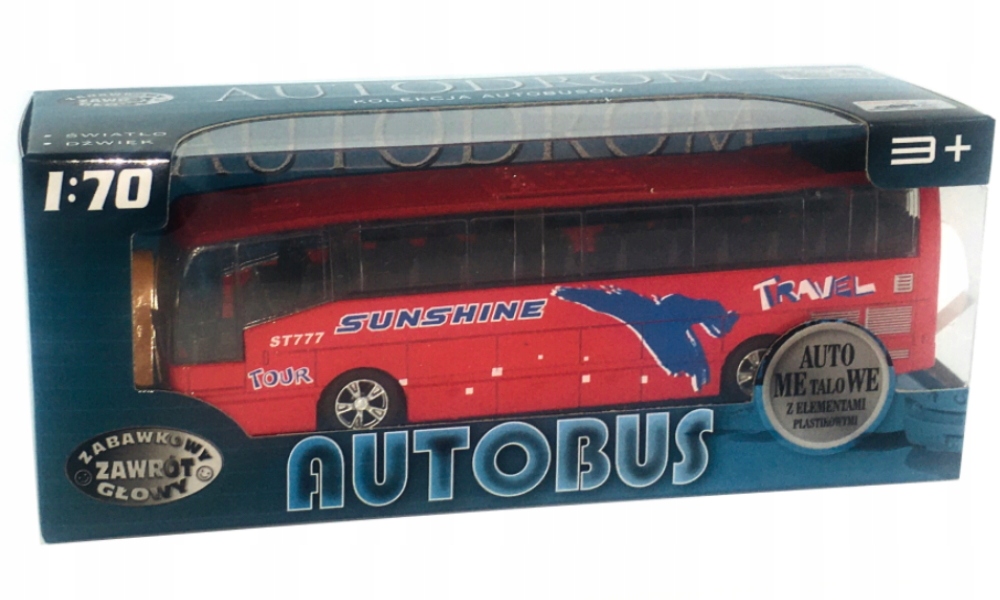 Autobus metalowy z dźwiękami Dromader 718220 czerwony 16cm